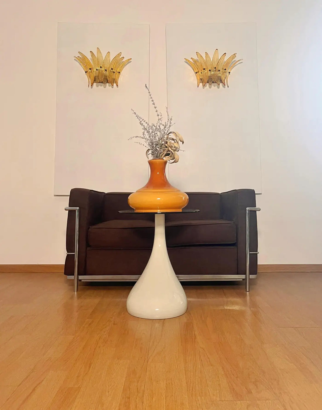 Vintage Palmette Wall Light, Amber Glasses