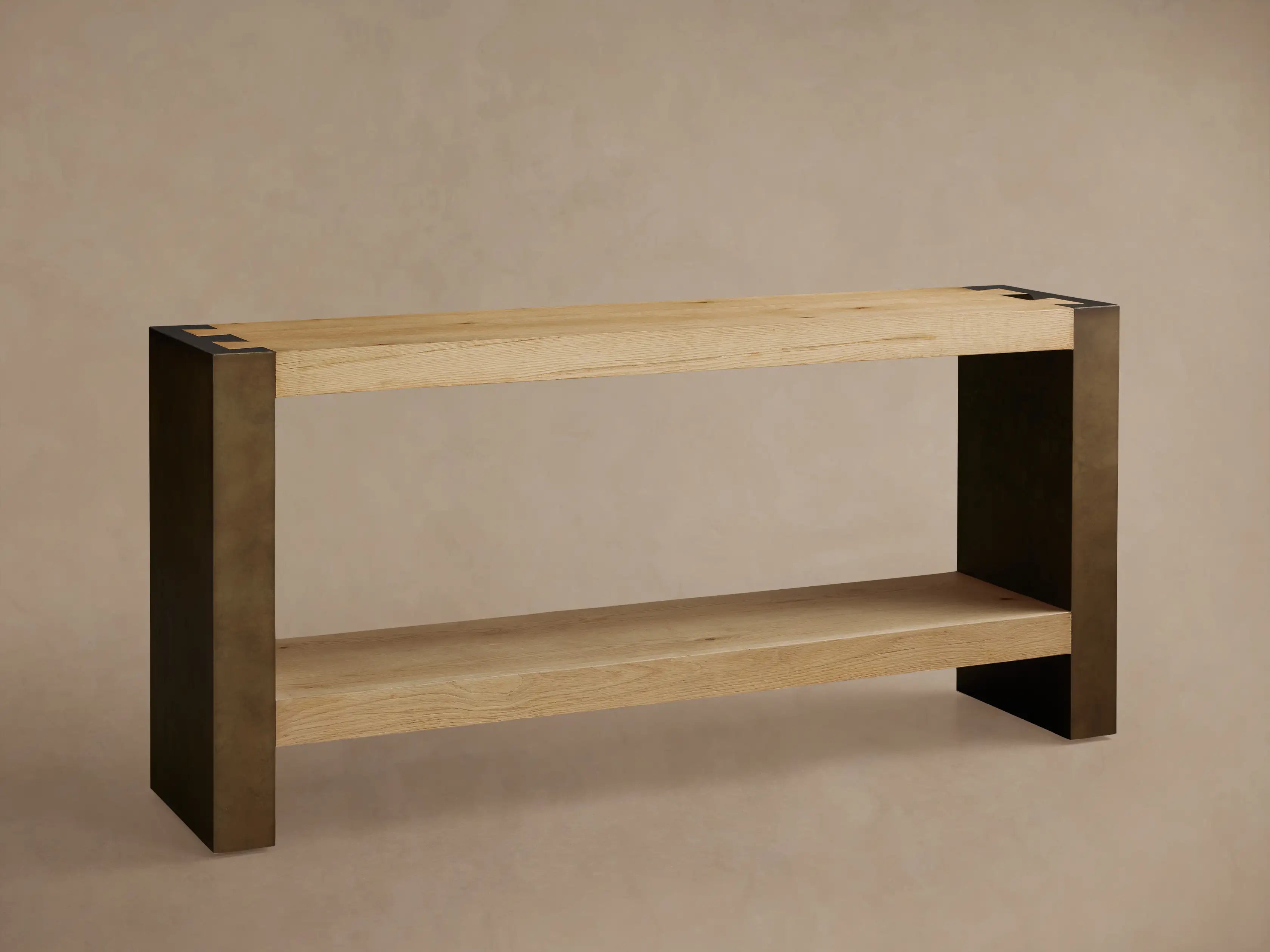 Tellurian Oak Console Table with Oxidized Steel Legs Rustic Living Room Furniture