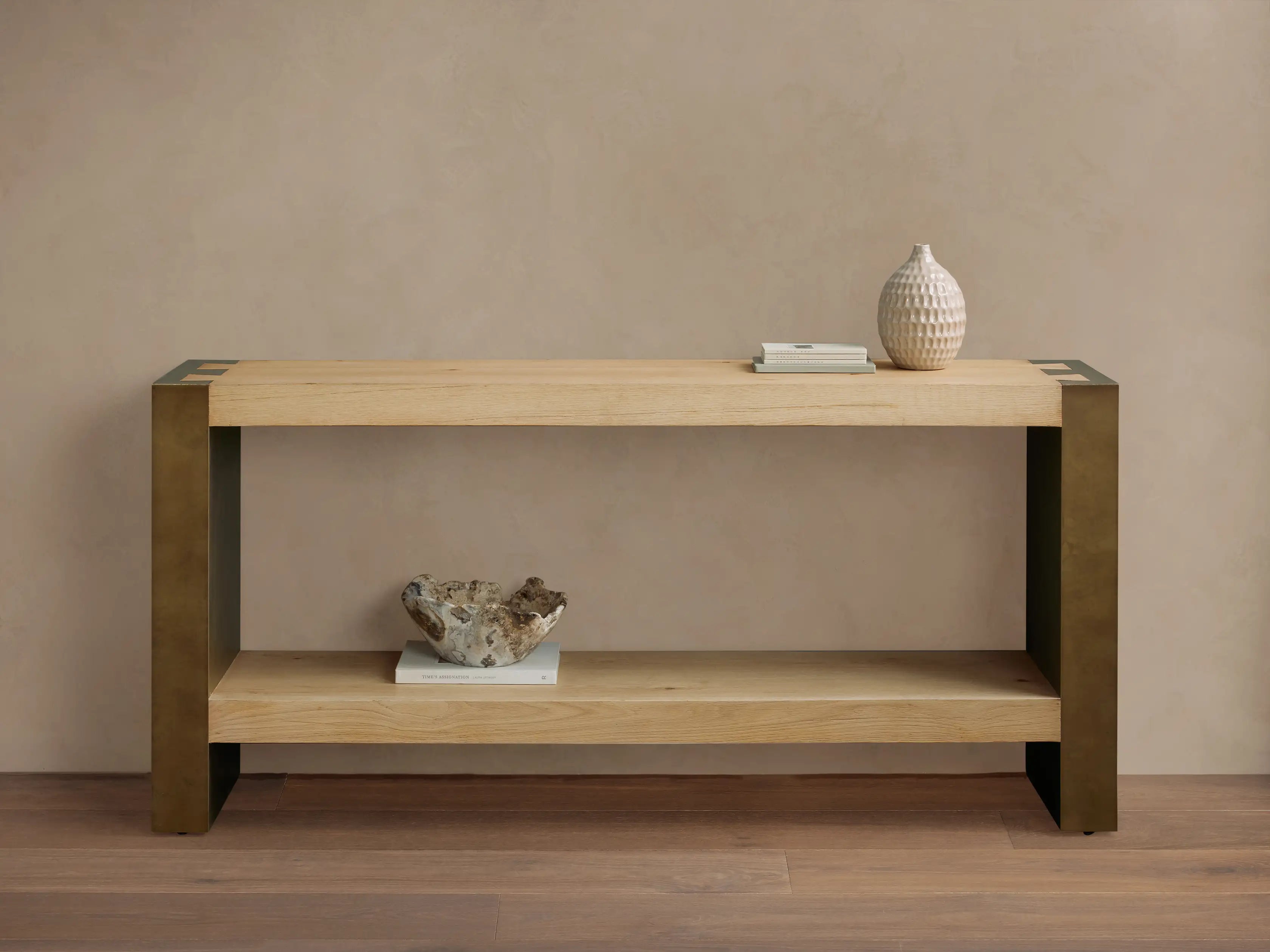 Tellurian Oak Console Table with Oxidized Steel Legs Rustic Living Room Furniture