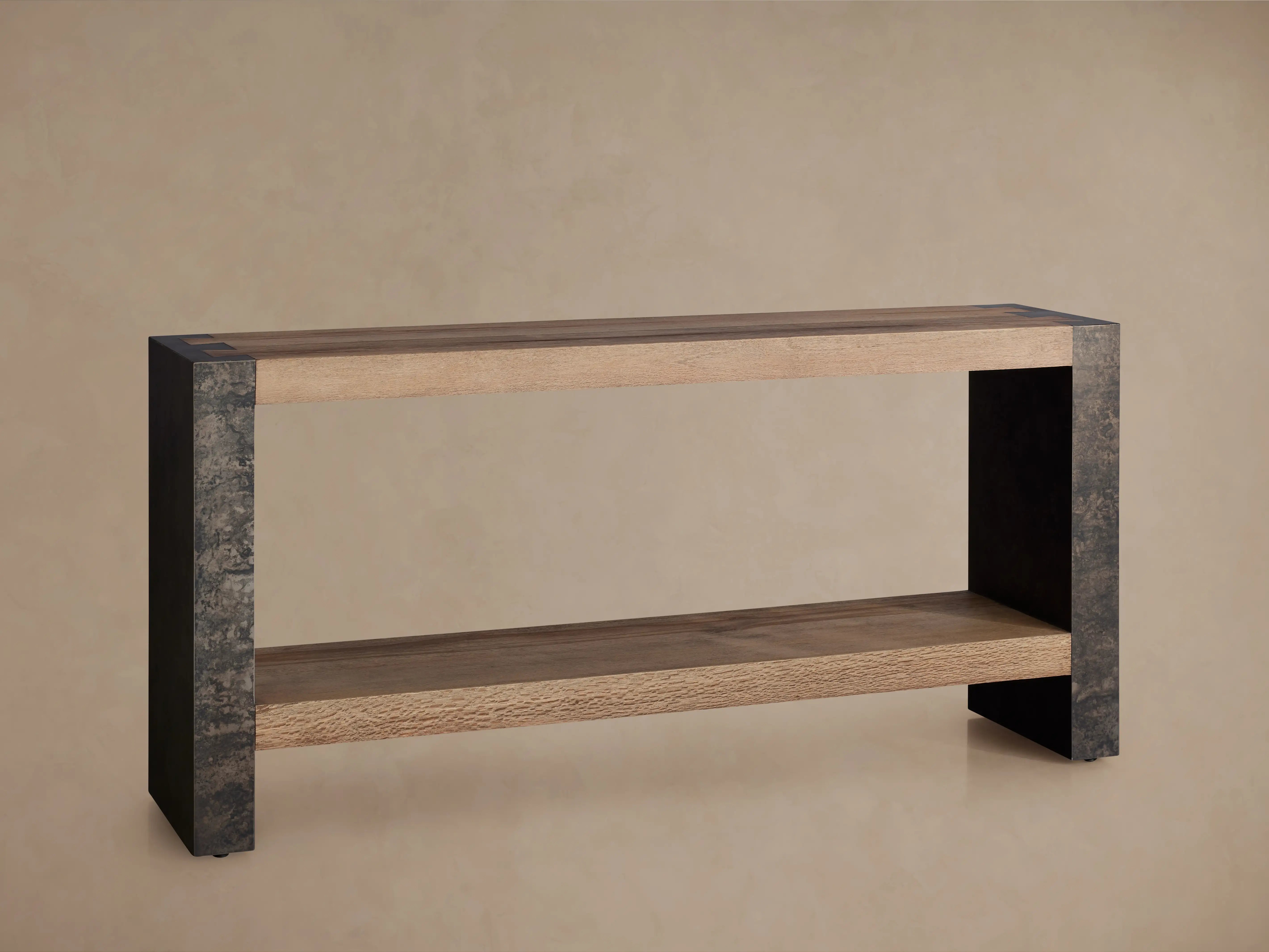 Tellurian Oak Console Table with Oxidized Steel Legs Rustic Living Room Furniture