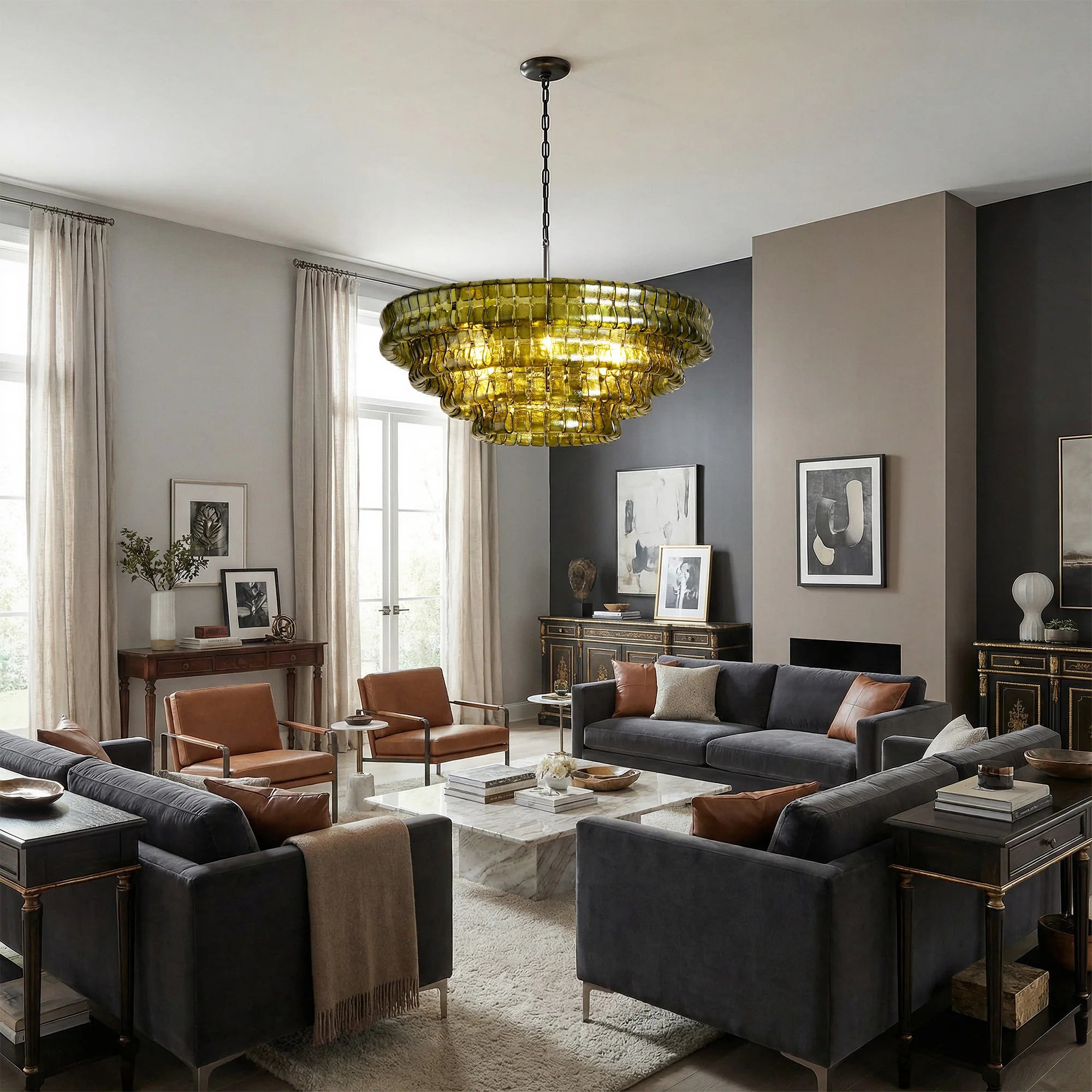 Amor 4-Tier Ghiaccio Glass Round Chandelier 36"