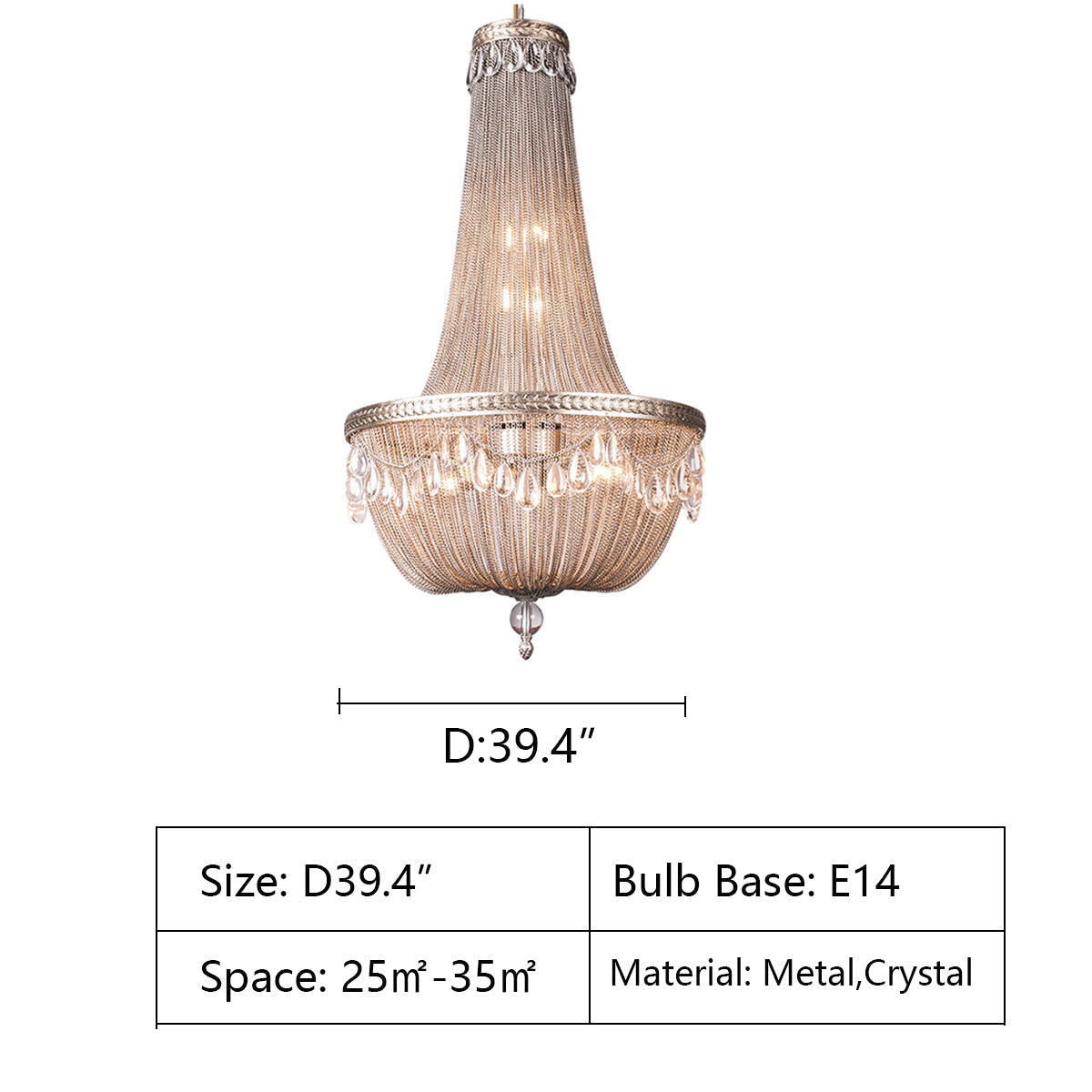 Oversize Modern Metal Art Luxury Crystal Chandelier for Duplex Hall/Staircase/Villa/Foyer