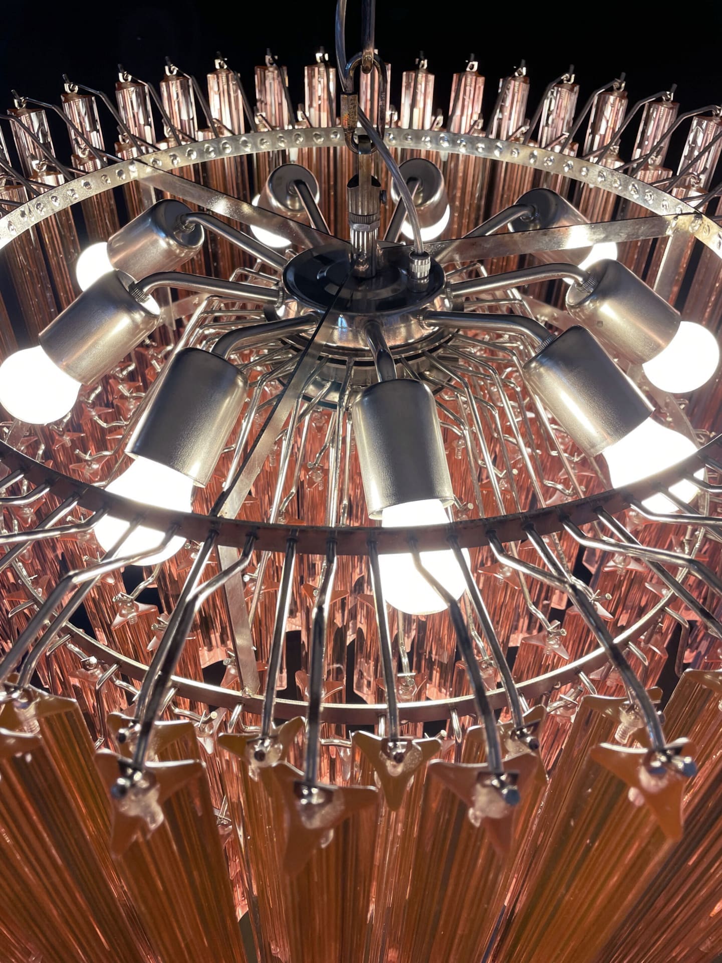 Murano Chandelier – Triedri Round – 265 prisms – Pink