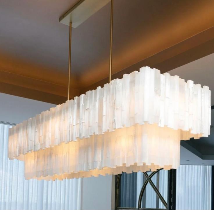 2 Tier Rectangular Selenite Chandelier