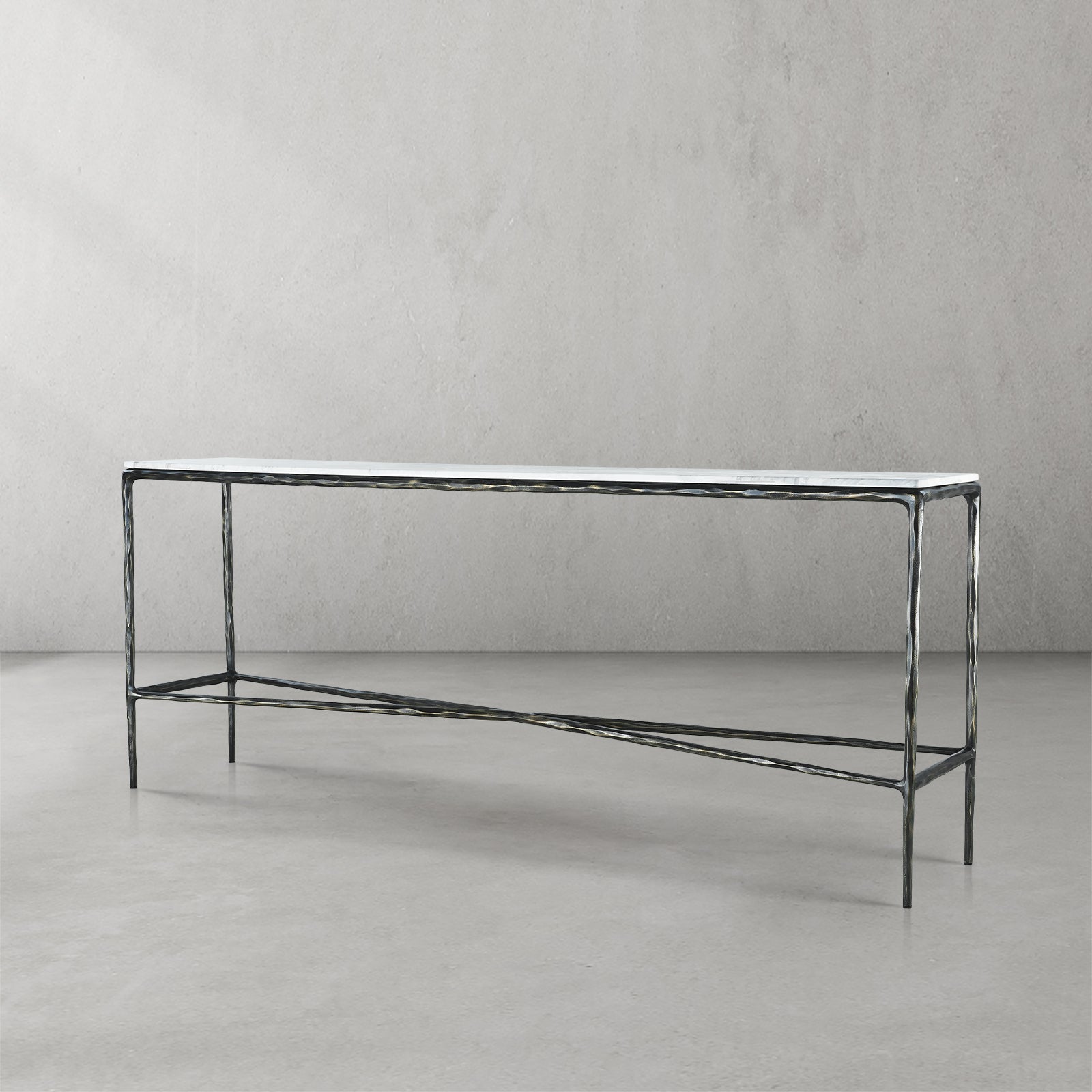 Hand-Forged Metal Rectangle Marble Console Table 60" 72"