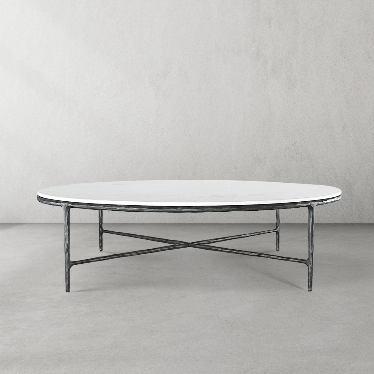 Hand-Forged Metal Marble Round Coffee Table 36" 55"