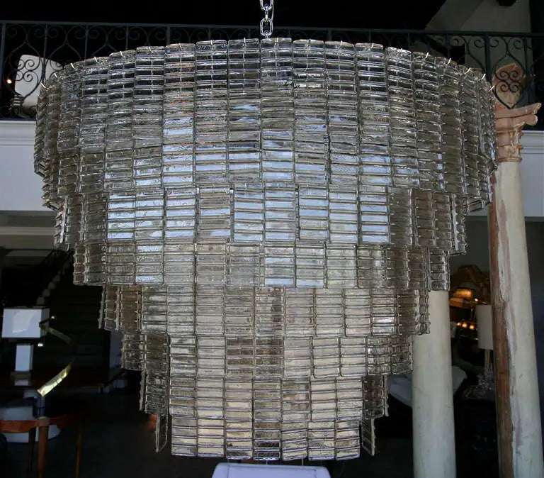 Large Tiered Oval Smoked Murano Glass Chandelier