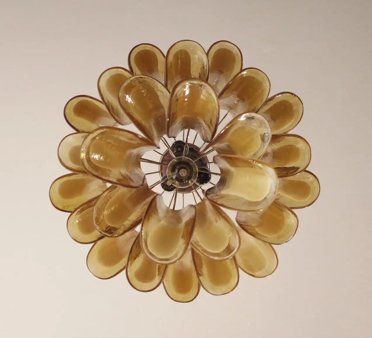 Italian vintage Murano chandelier - 26 amber glass petals