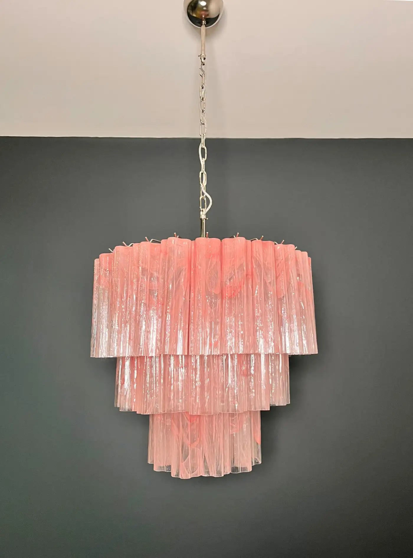 Large three-Tier Murano 52 pink alabaster glass tubes