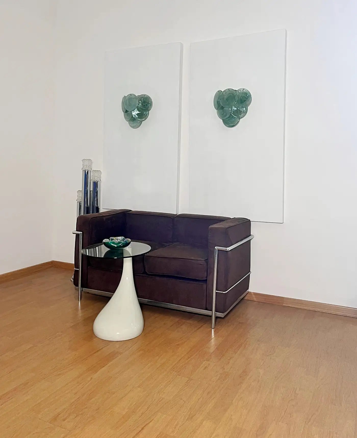 Pair of glass wall sconces - 6 alabaster green disks