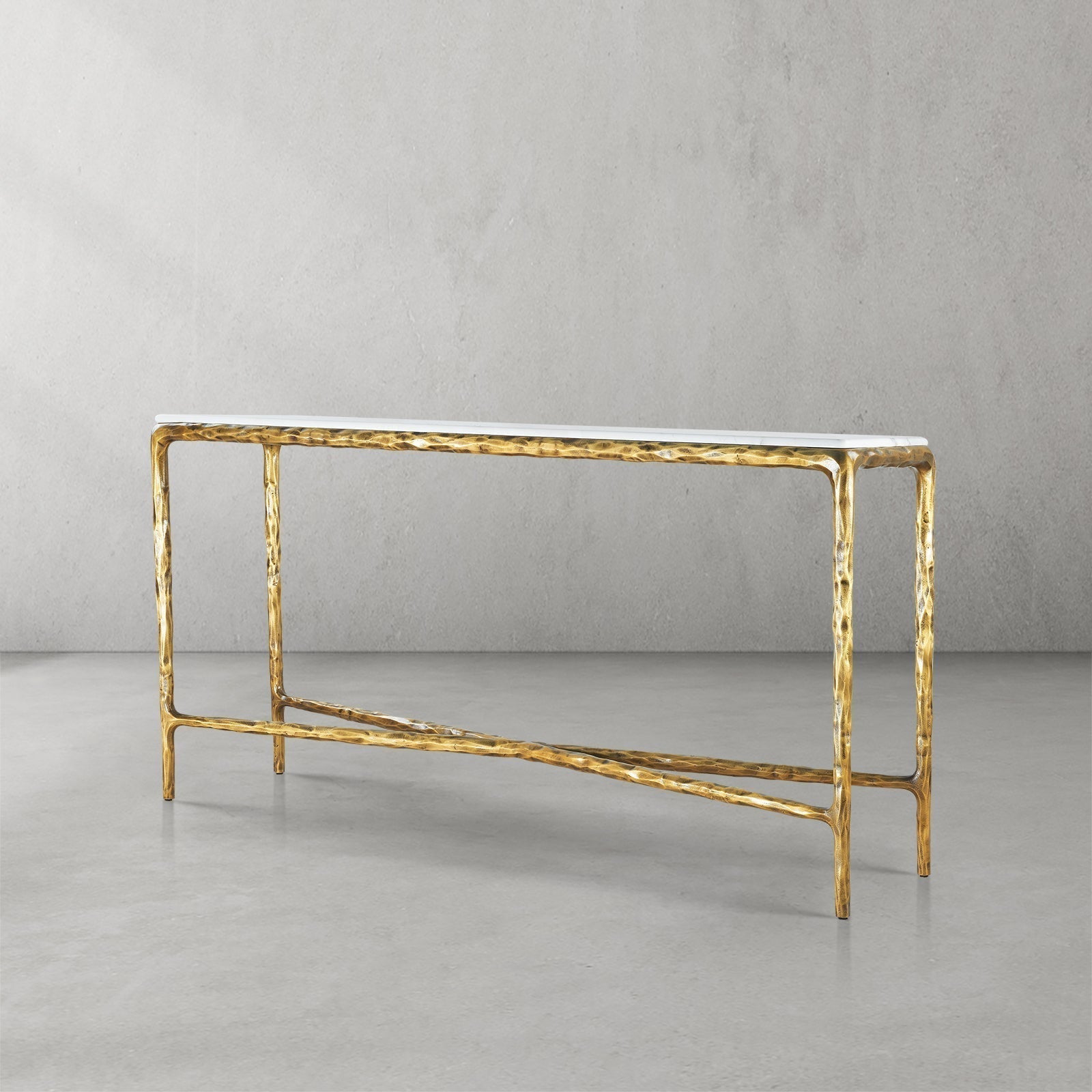 Hand-Forged Metal Rectangle Marble Console Table 60" 72"