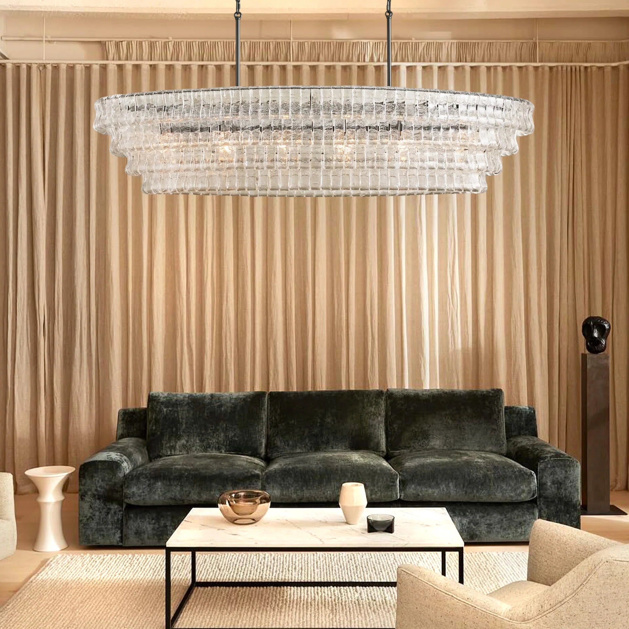 Amor Ghiaccio Glass Oval Chandelier 54"W/65"W