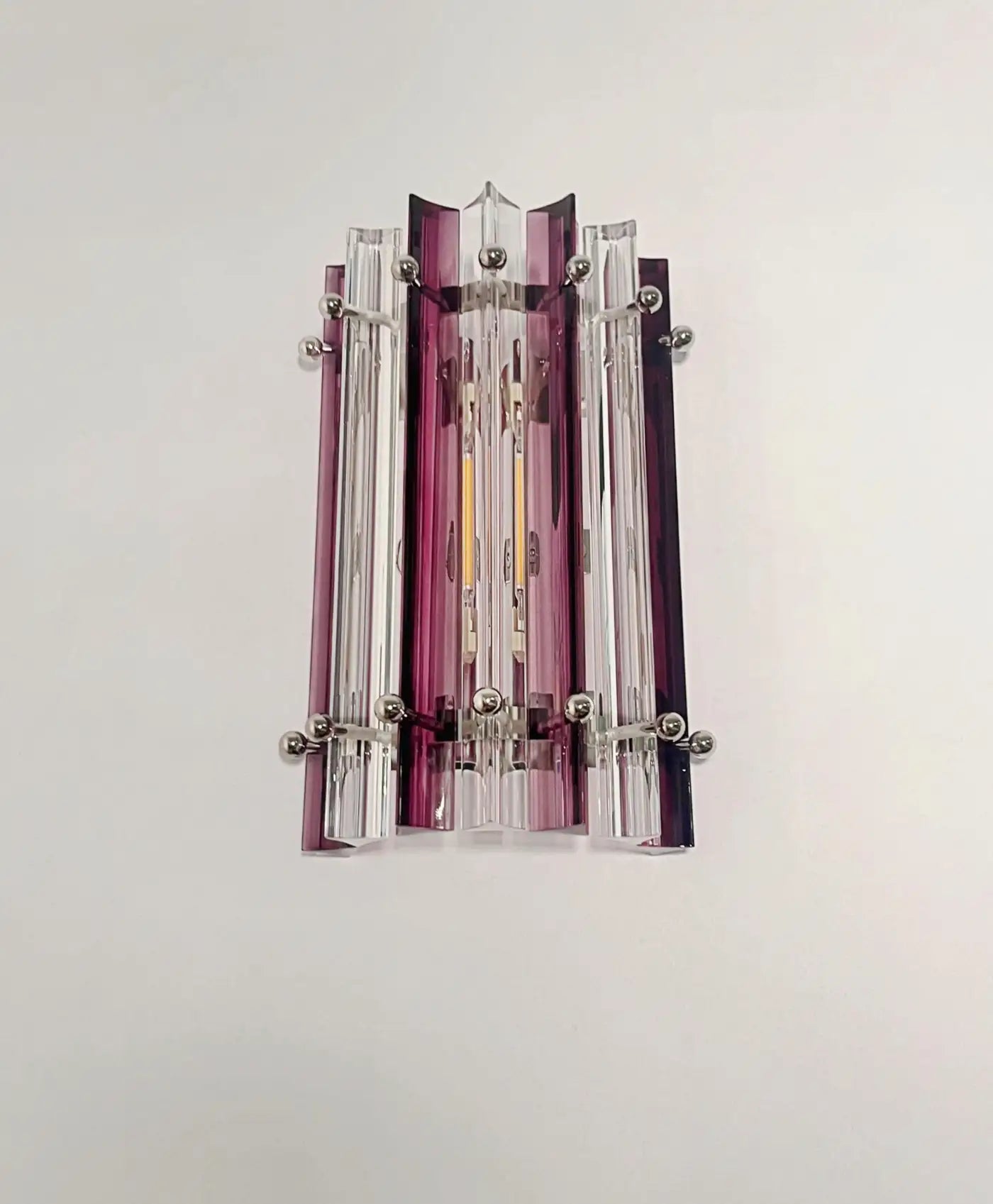 Pair of vintage Murano wall sconce – clear and amethyst triedri - Column model