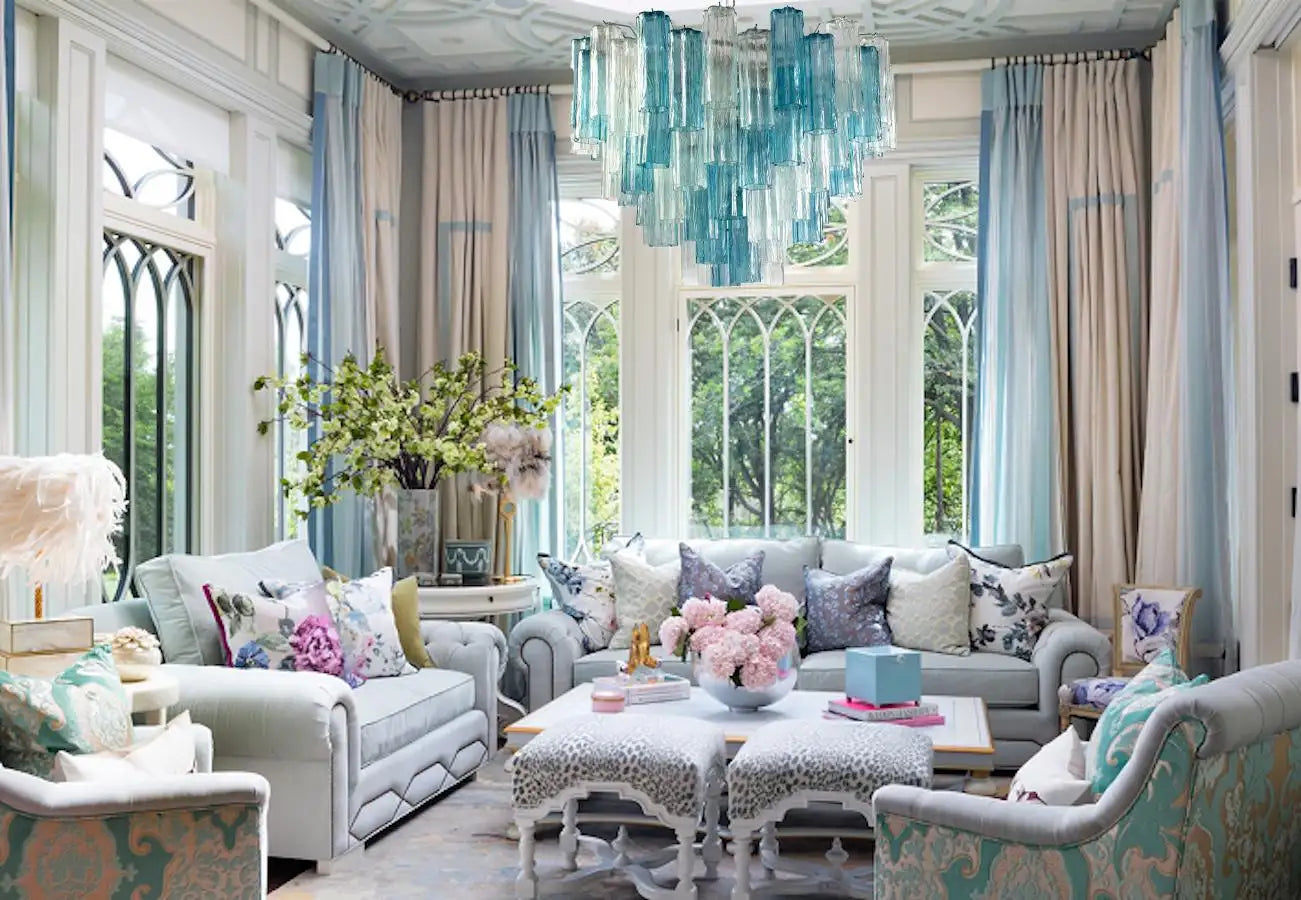 Midcentury Blue and Clear Murano Glass Tronchi Chandelier
