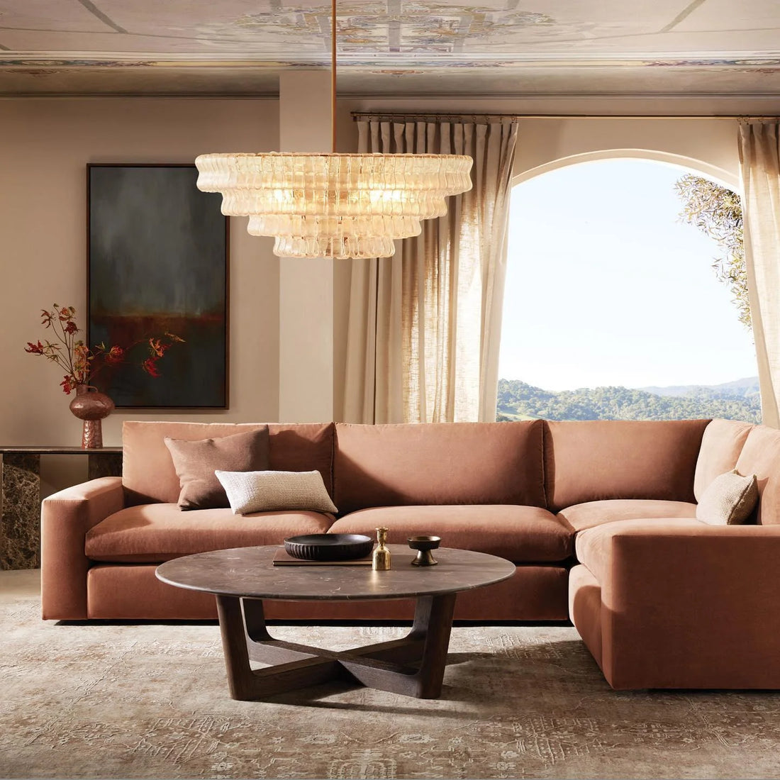 Amor 4-Tier Ghiaccio Glass Round Chandelier 36"