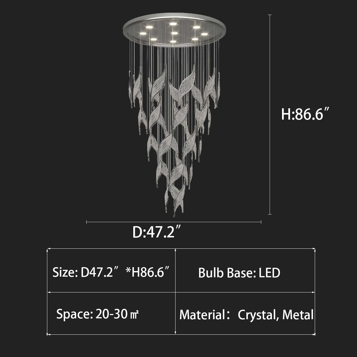 Modern Light Luxury Multi-layered Openwork Leaf Crystal Chandelier for Living Room/ Staircase/Duplex