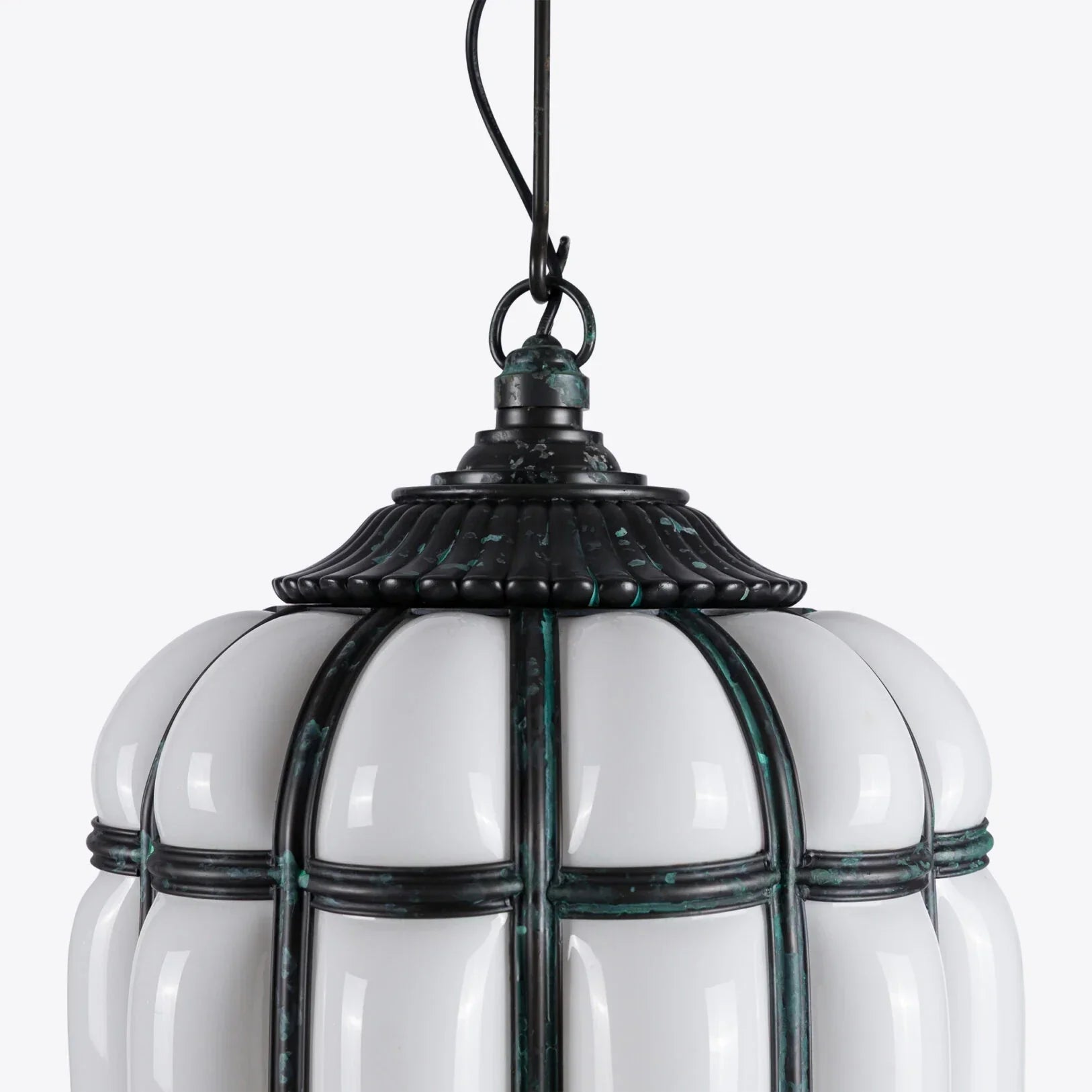 Battersea Opaline and Brass Hanging Lantern