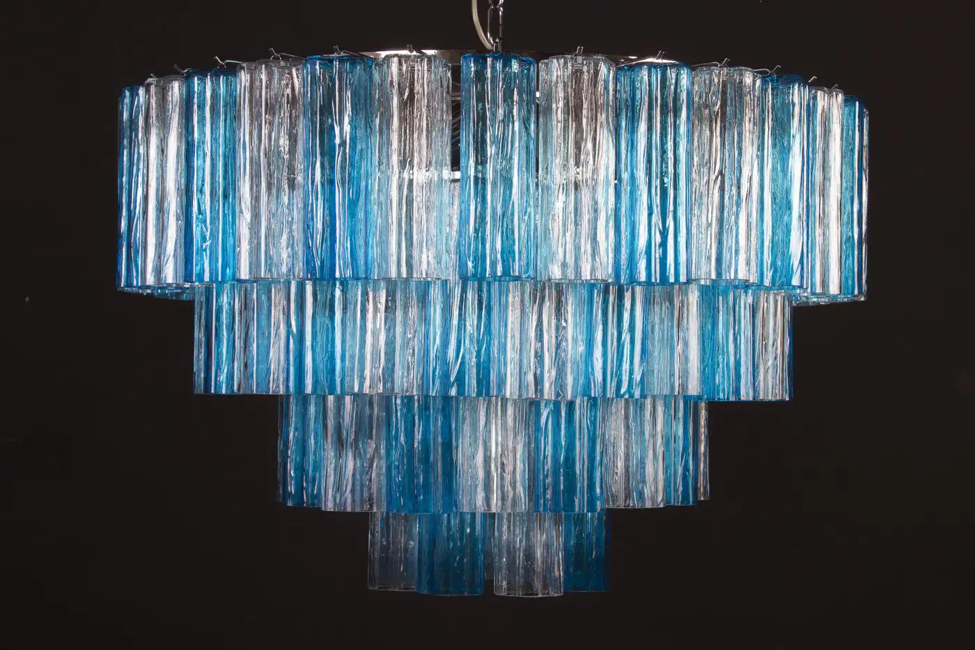 Turquoise and Clear Murano Glass Tronchi Chandelier Ceiling Light