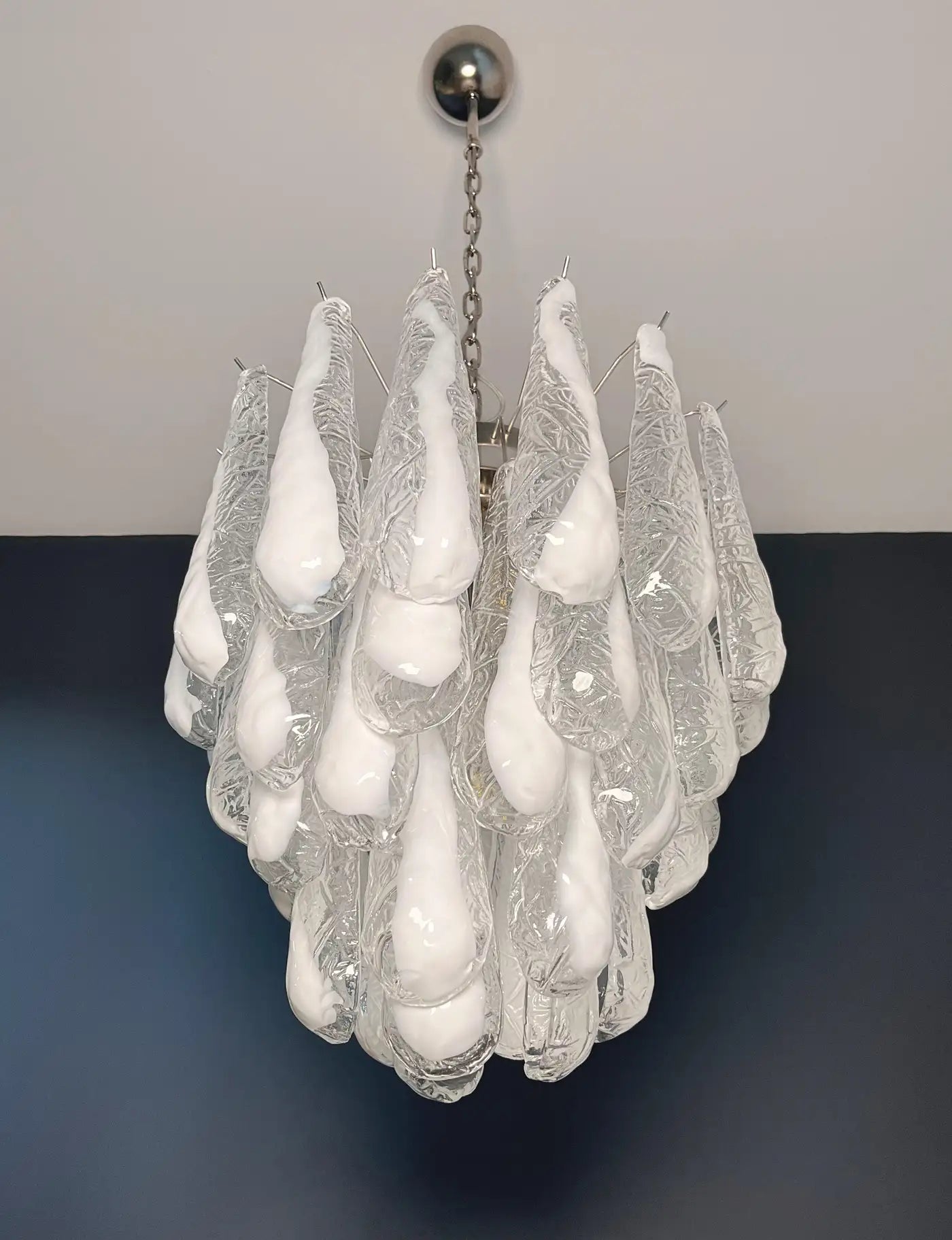 Italian Vintage Murano Chandelier 41 Glass lattimo Petals Drop