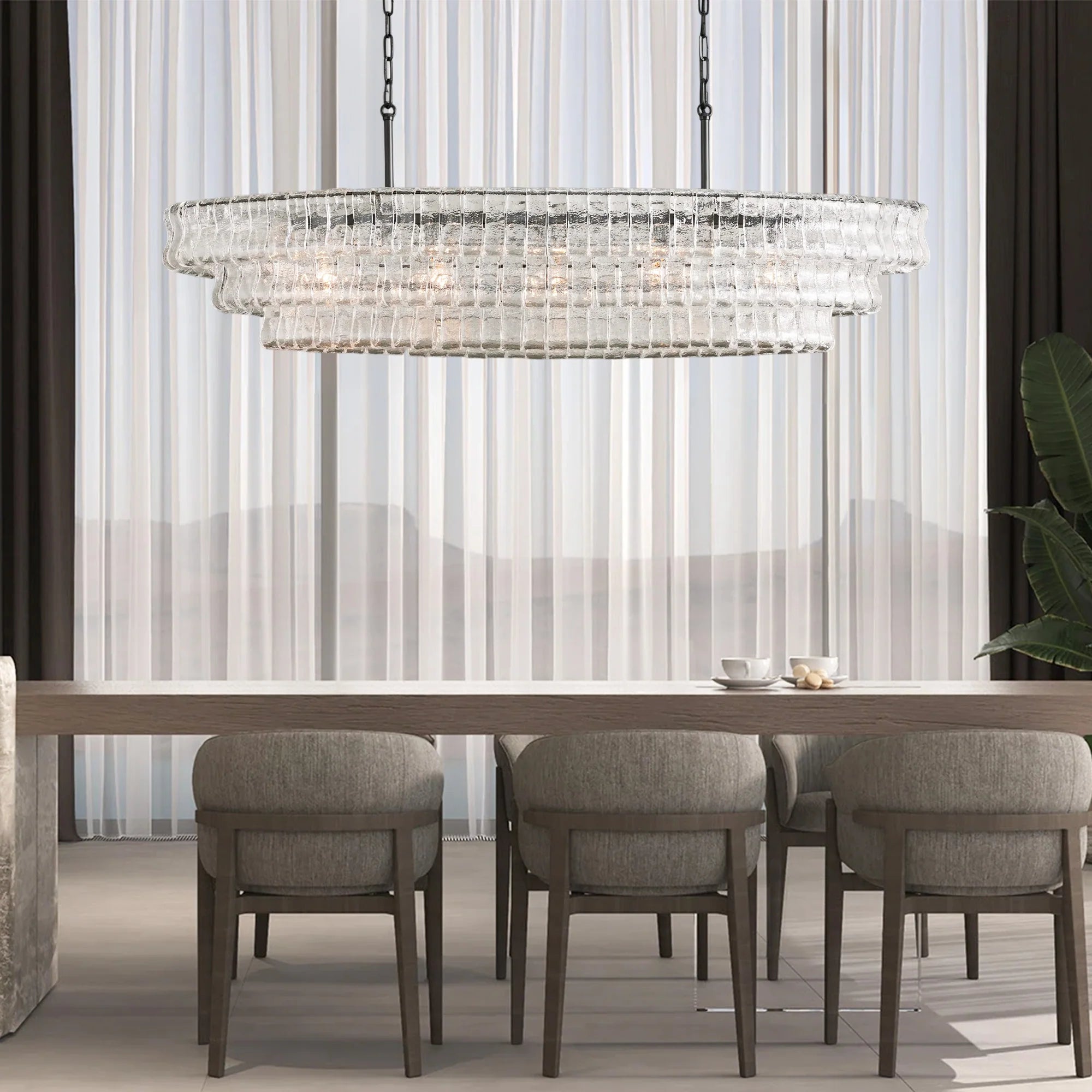 Amor Ghiaccio Glass Oval Chandelier 54"W/65"W