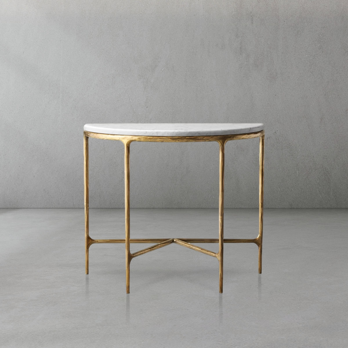 Hand-Forged Metal Semi-Circle Marble Console Table