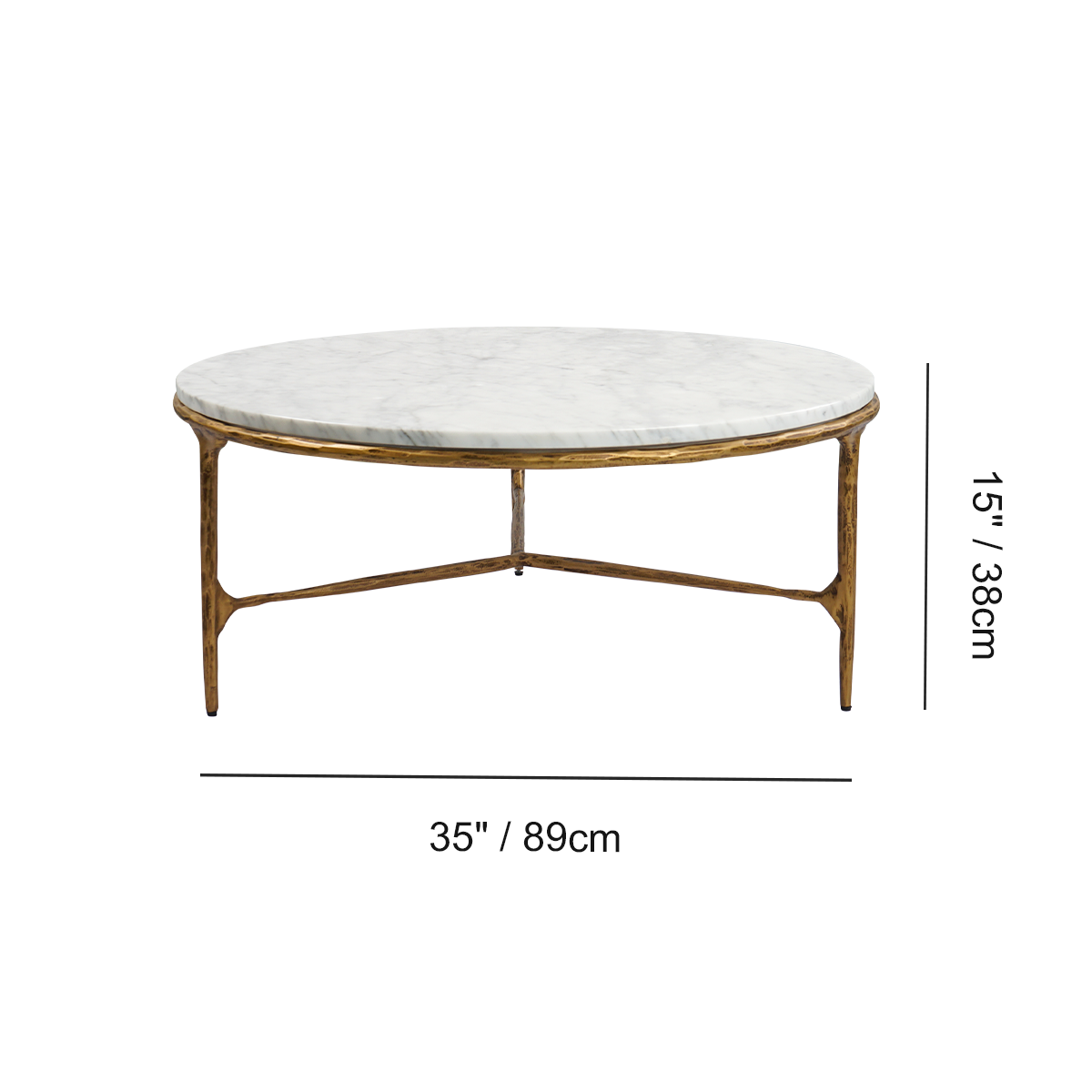 Hand-Forged Metal Marble Round Coffee Table 3 Legs 35"