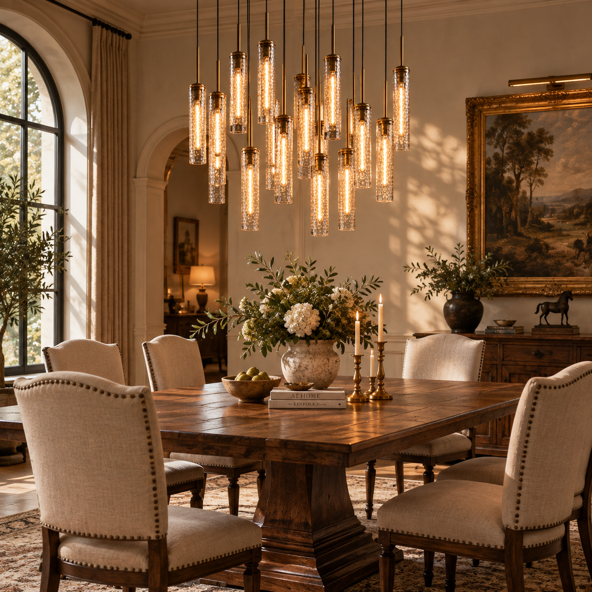 Mahonia Colleena Linear Hammered Glass Chandelier