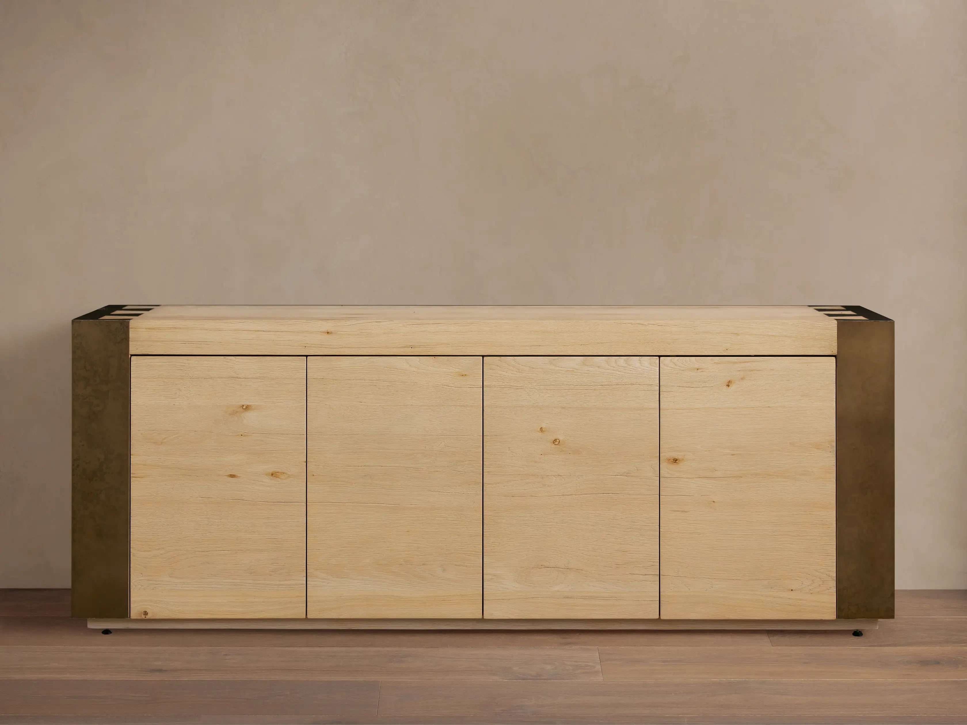 Tellurian Media Console Oak with Oxidized Steel Rustic Living Furniture