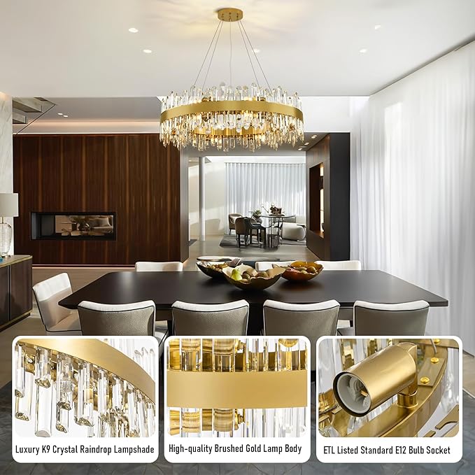 MDEGLYO Modern Crystal Round Chandelier