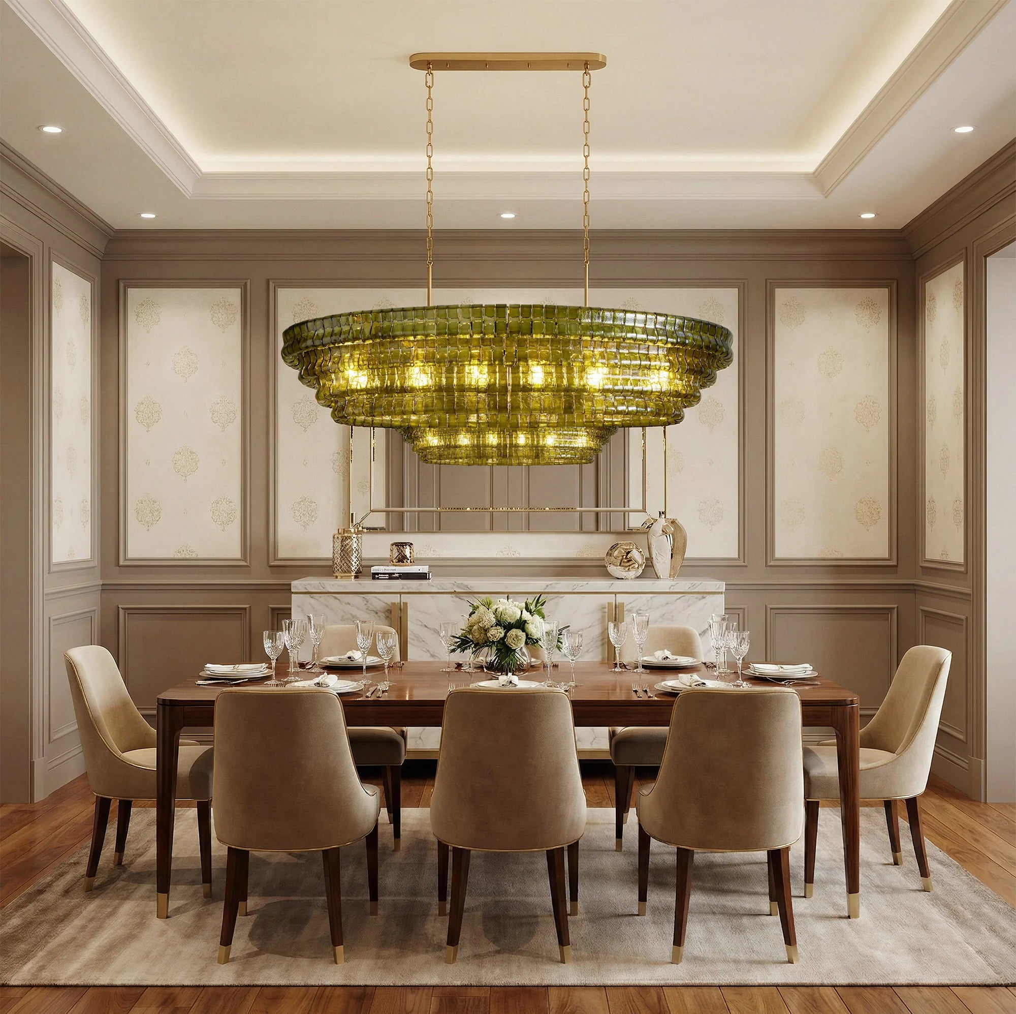 Amor Ghiaccio Glass Oval Chandelier 54"W/65"W