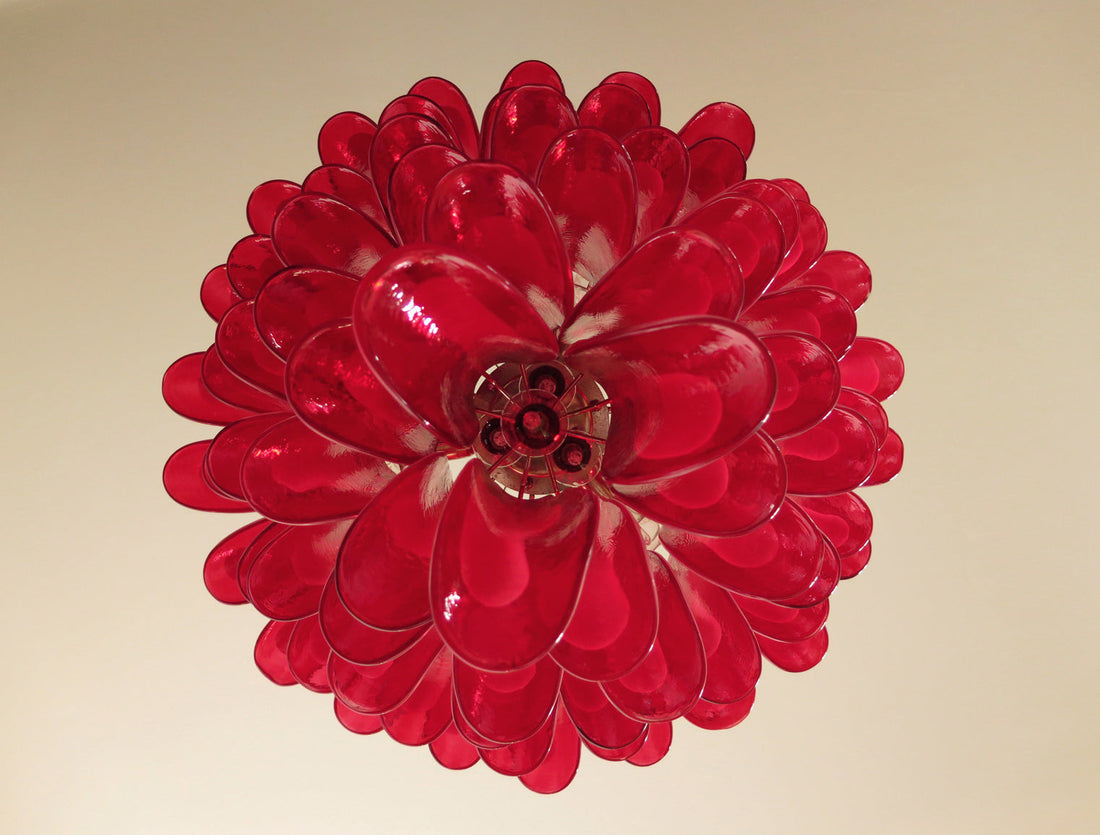 Murano Chandelier 75 Red Petal Glass