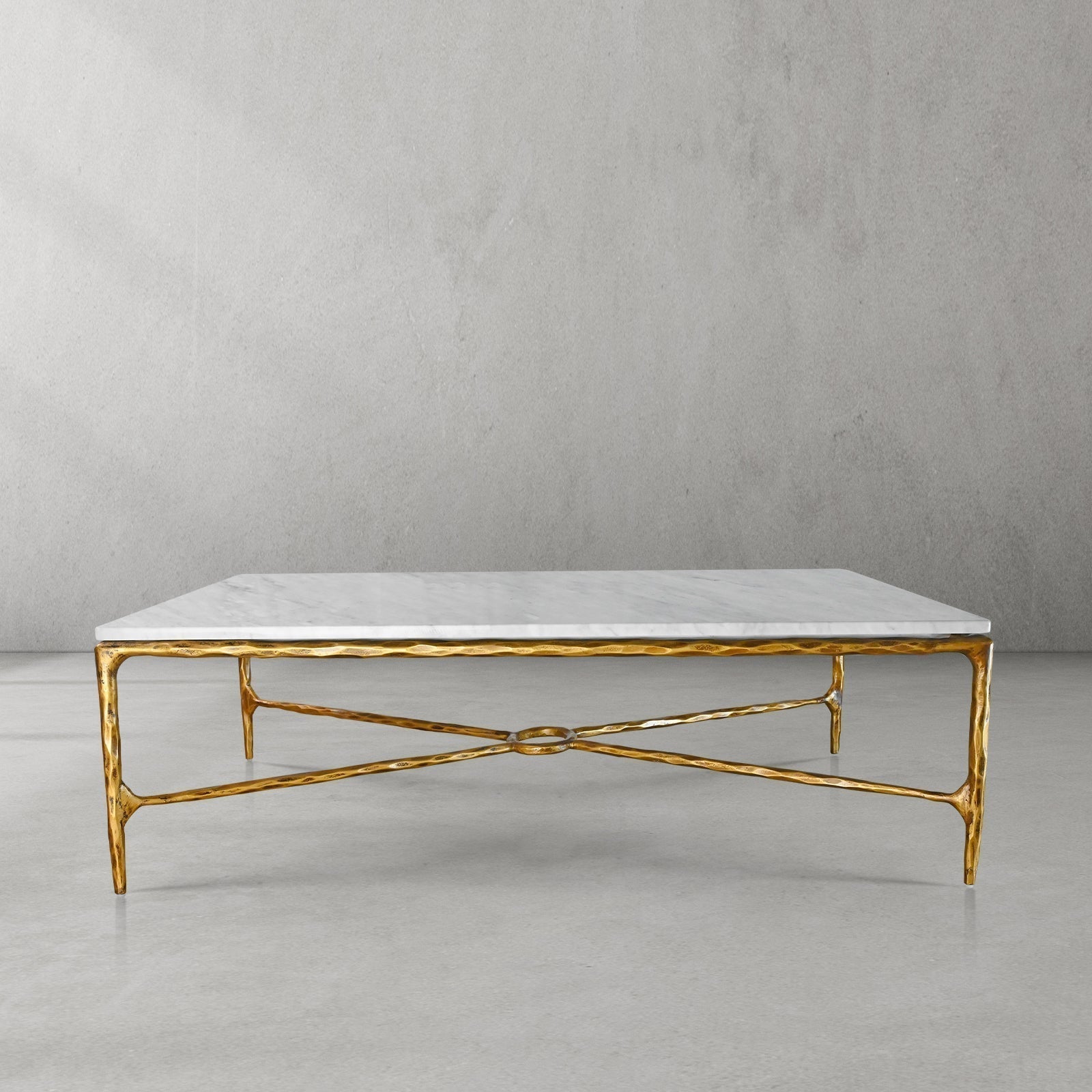 Hand-Forged Metal Rectangle Marble Coffee Table