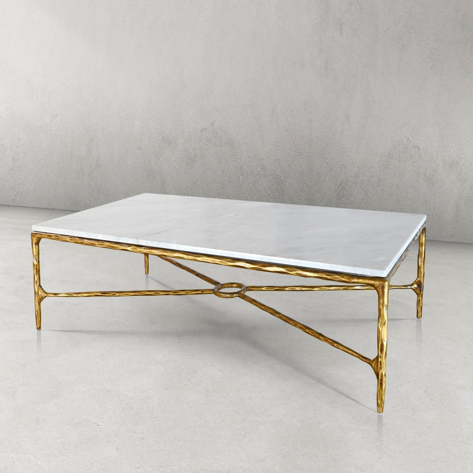 Hand-Forged Metal Rectangle Marble Coffee Table