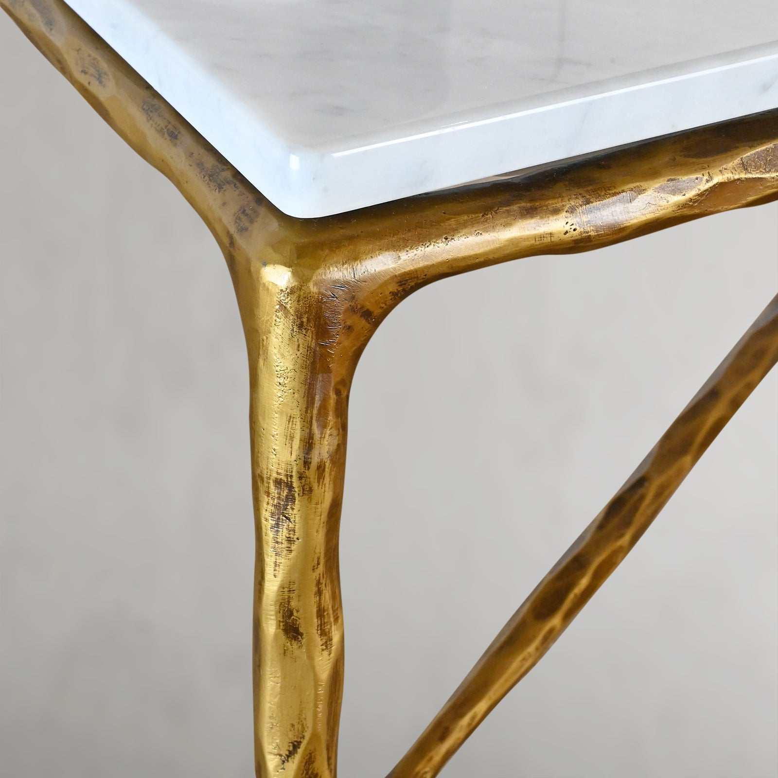 Hand-Forged Metal Rectangle Marble Coffee Table