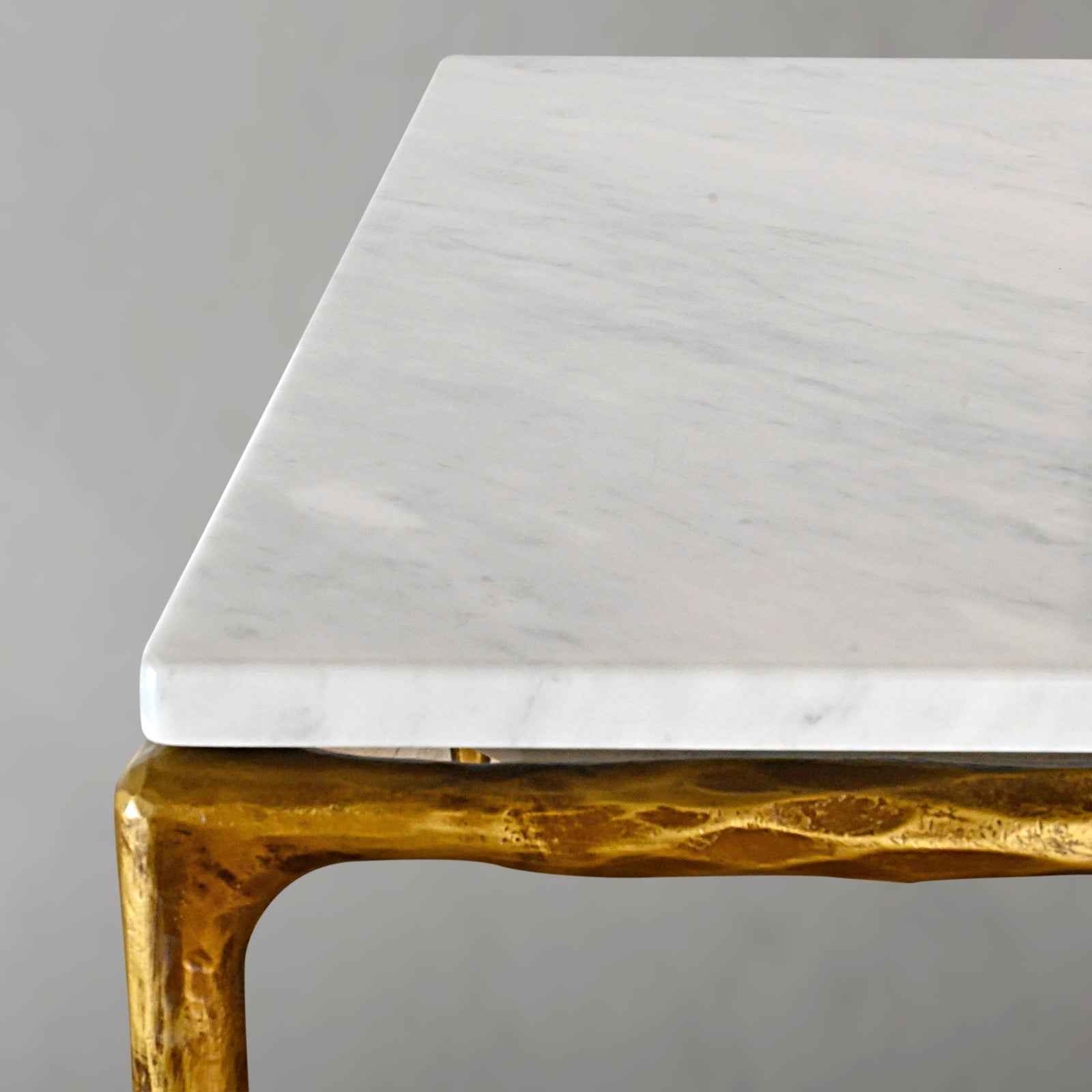 Hand-Forged Metal Rectangle Marble Coffee Table