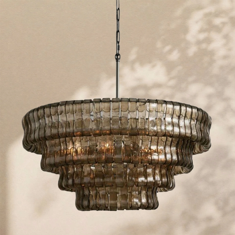 Amor 4-Tier Ghiaccio Glass Round Chandelier 36"