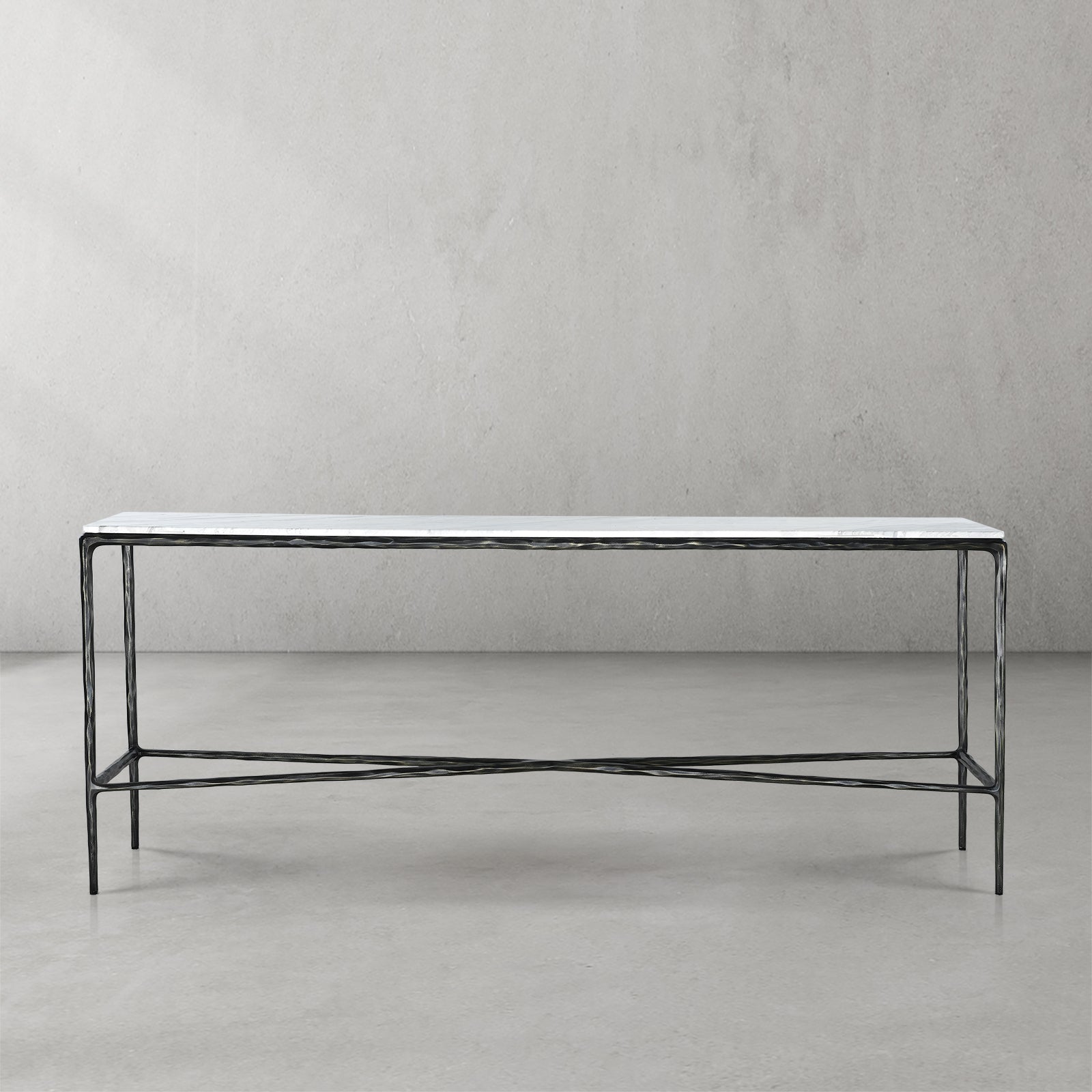 Hand-Forged Metal Rectangle Marble Console Table 60" 72"