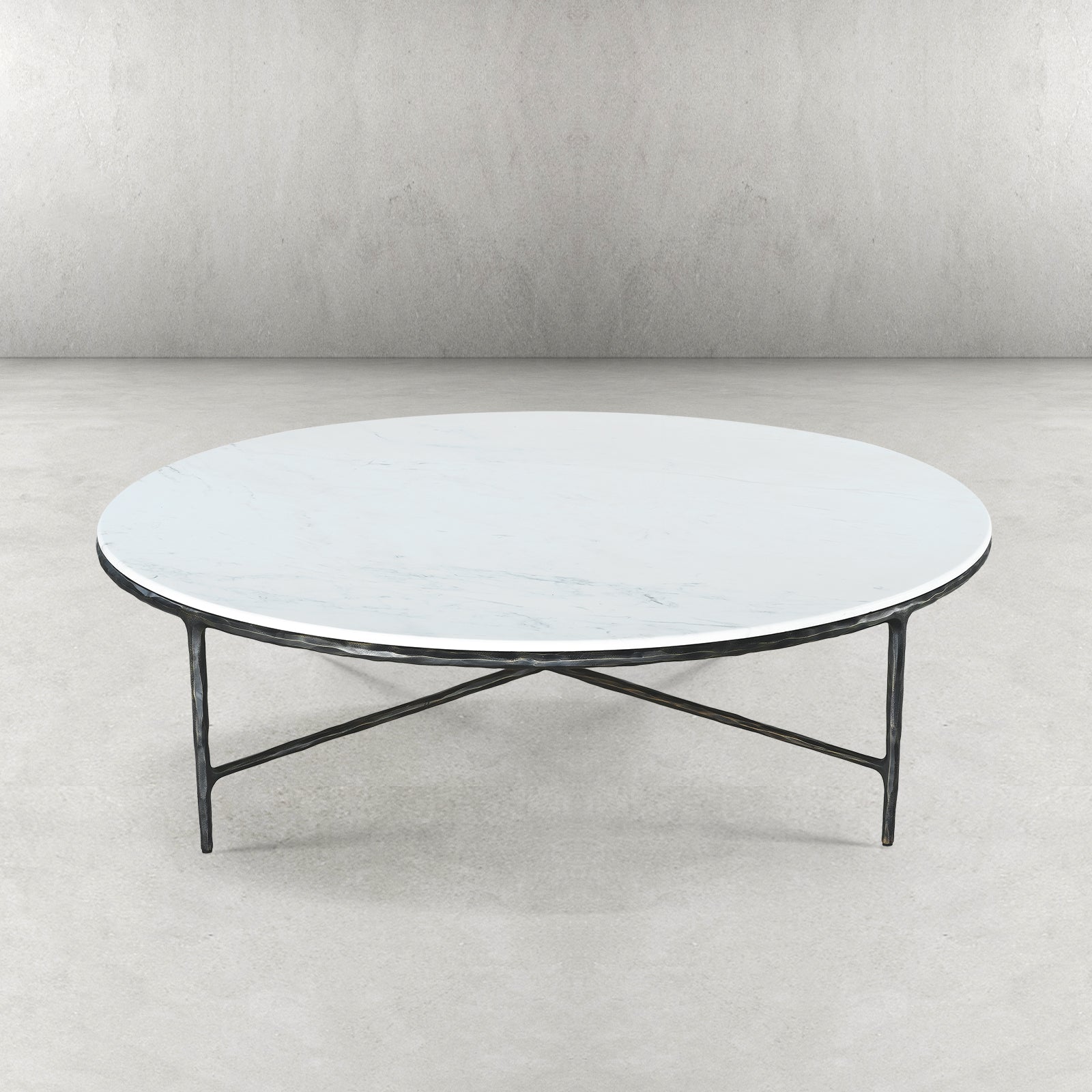Hand-Forged Metal Marble Round Coffee Table 36" 55"