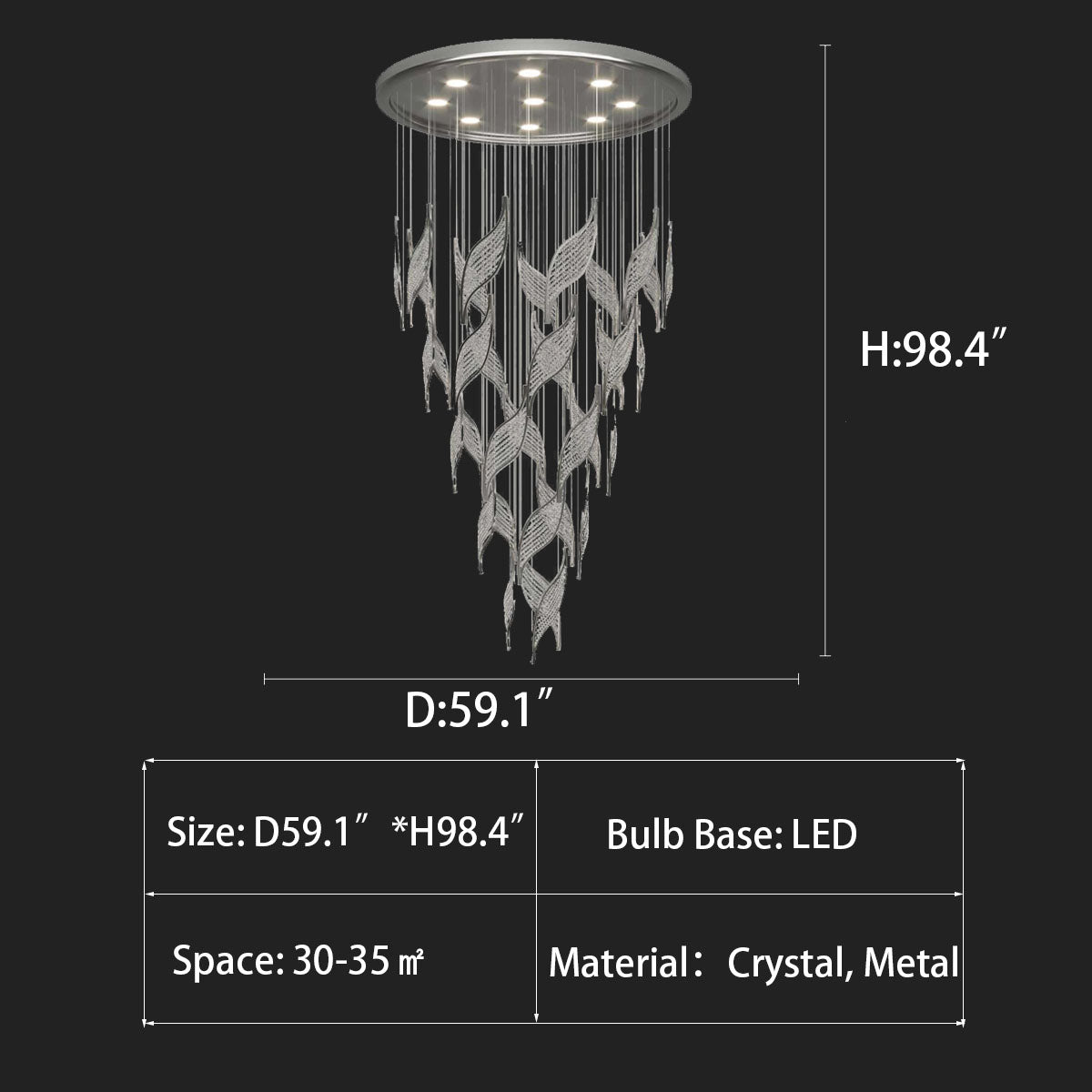 Modern Light Luxury Multi-layered Openwork Leaf Crystal Chandelier for Living Room/ Staircase/Duplex