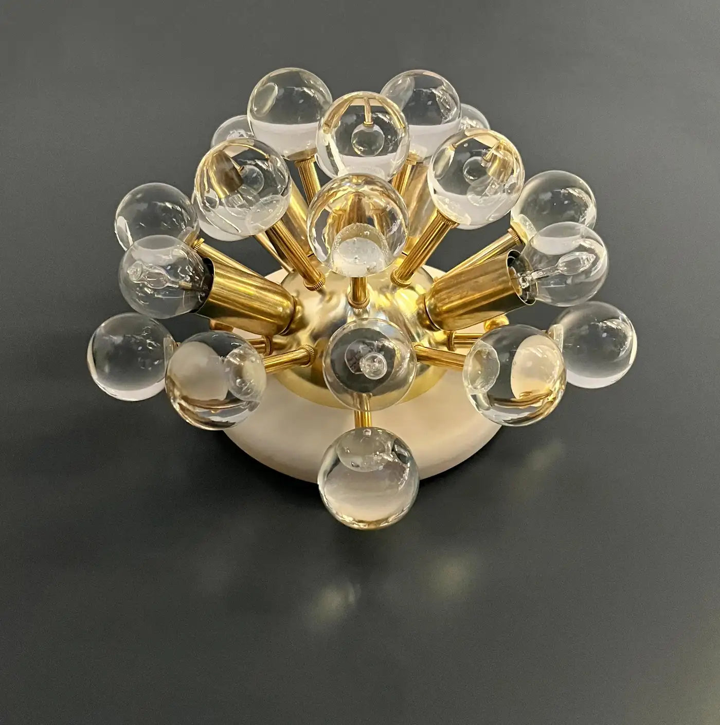 Pair of Murano brass sputnik wall sconces / ceiling lights