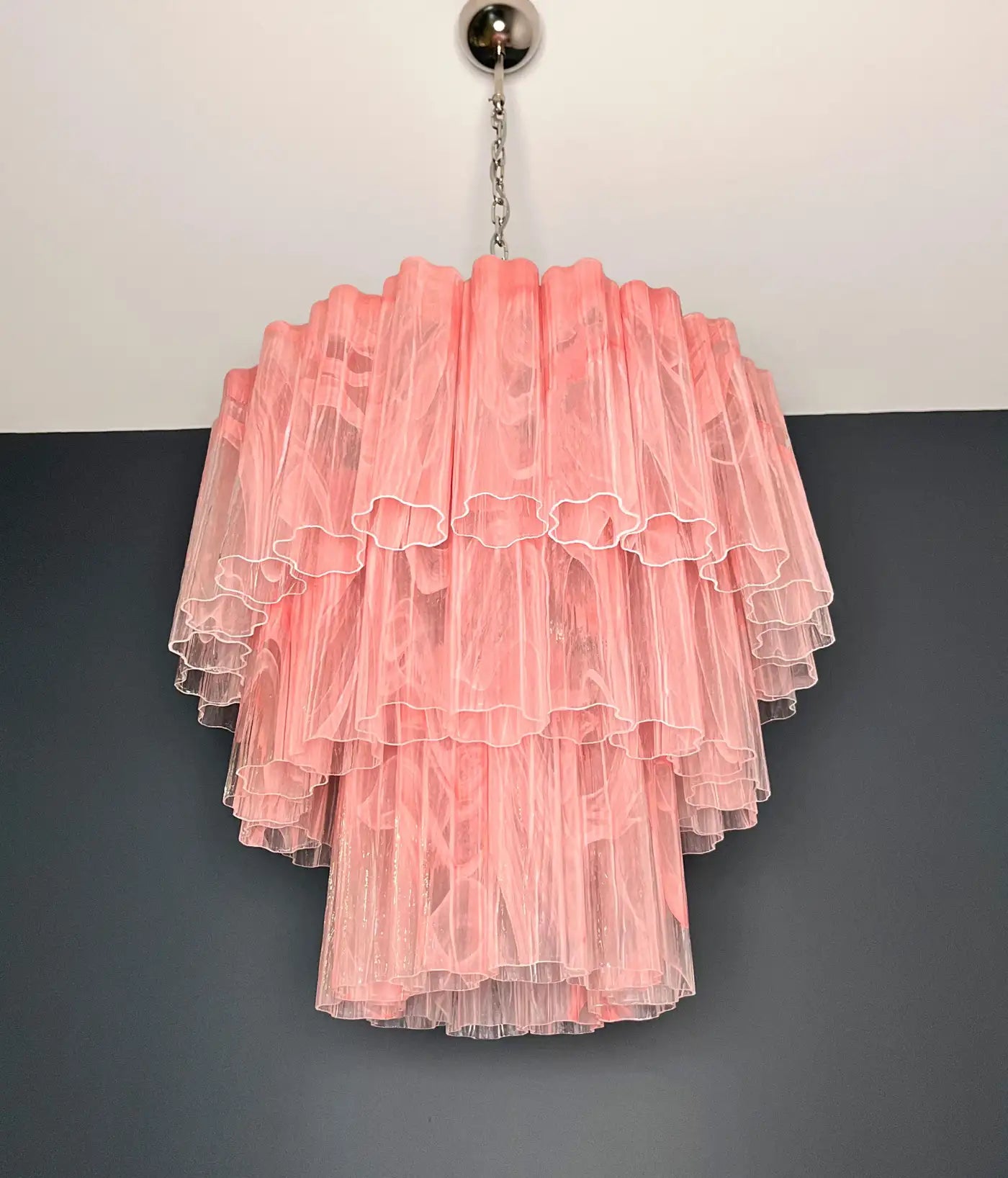 Large three-Tier Murano 52 pink alabaster glass tubes