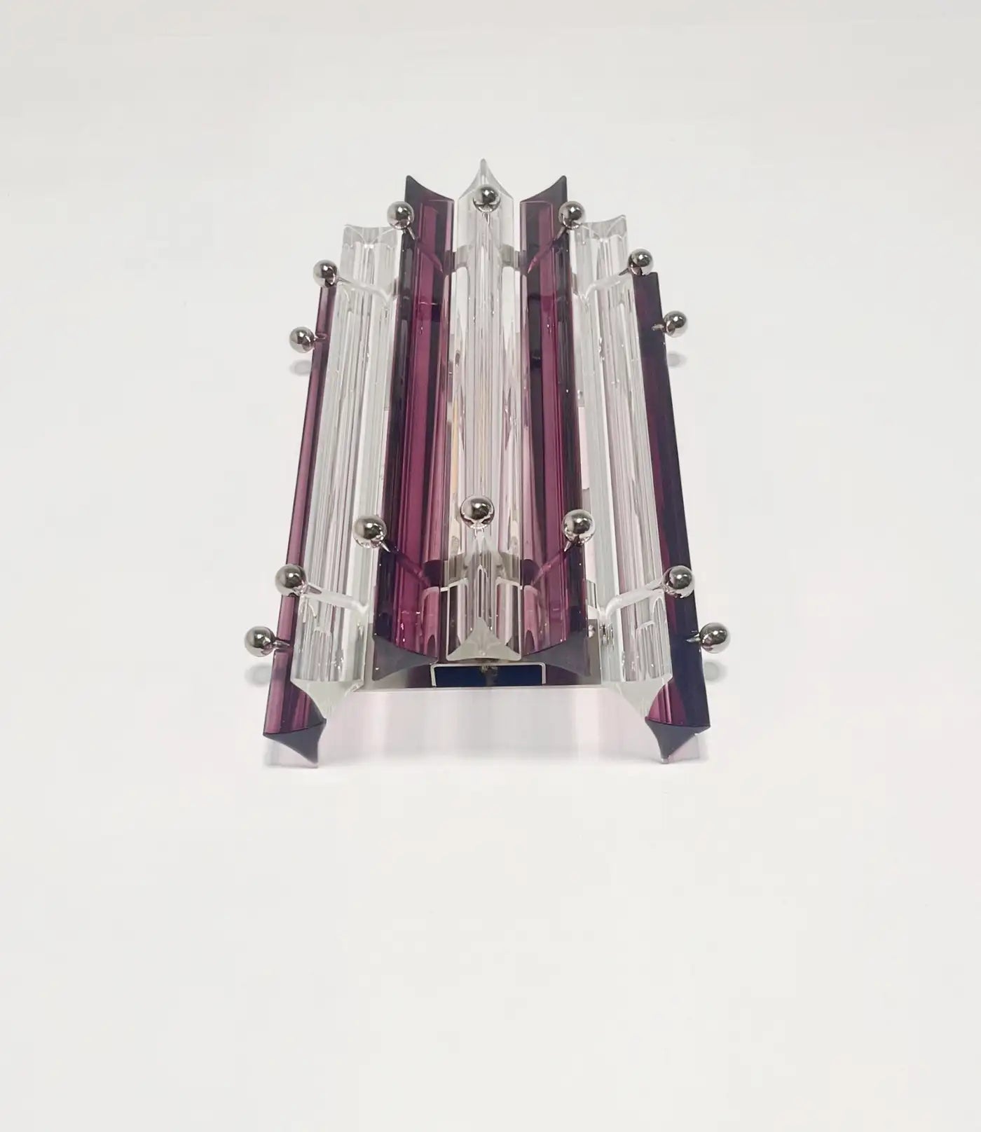 Pair of vintage Murano wall sconce – clear and amethyst triedri - Column model