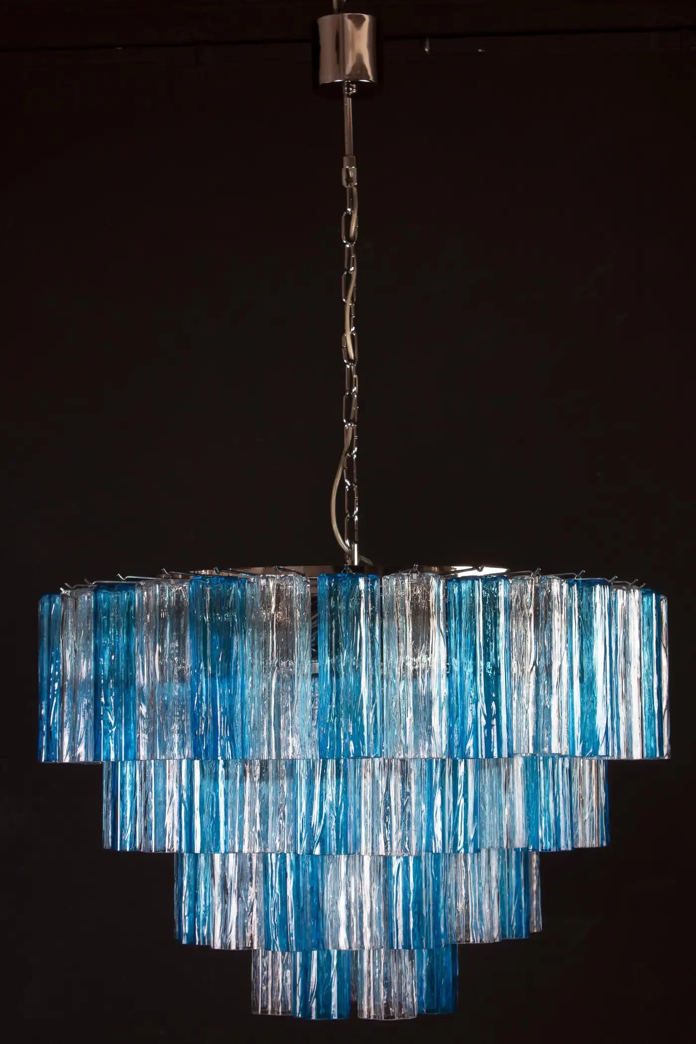 Turquoise and Clear Murano Glass Tronchi Chandelier Ceiling Light