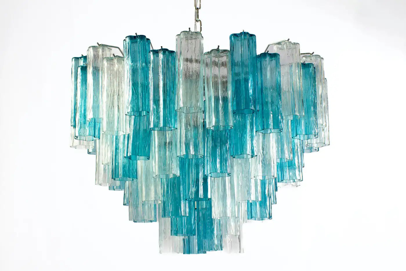 Midcentury Blue and Clear Murano Glass Tronchi Chandelier