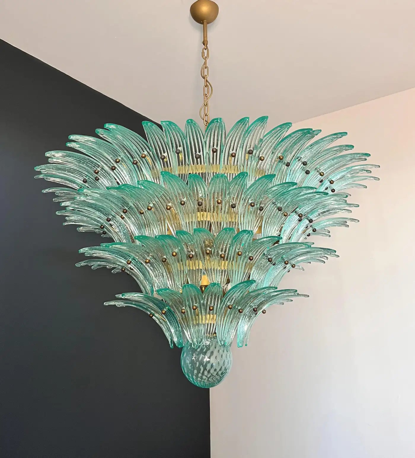 Palmette Ceiling Light - four levels, 160 turquoise glasses