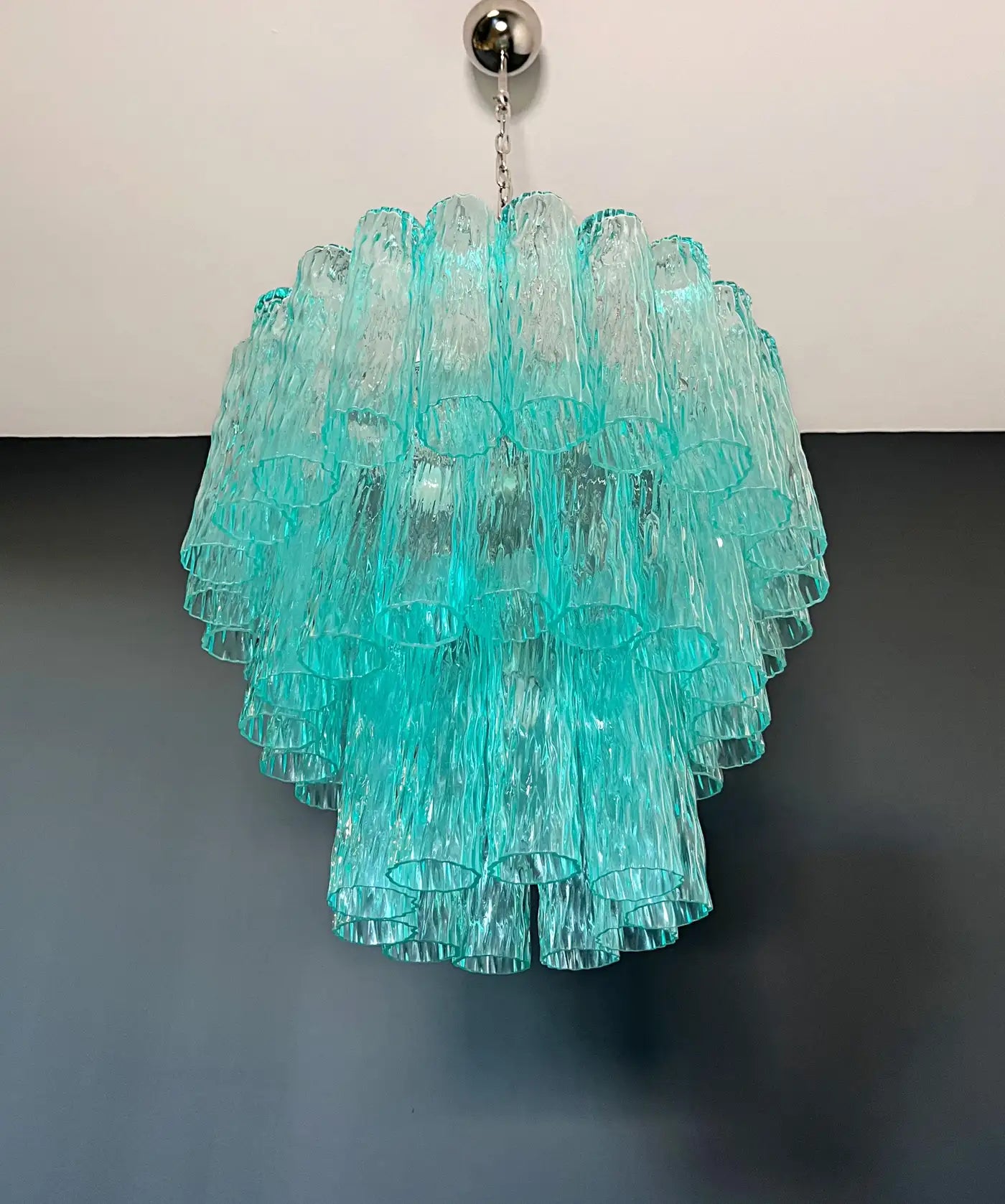 Large three-Tier Venini Murano turquoise Glass Tube Chandelier