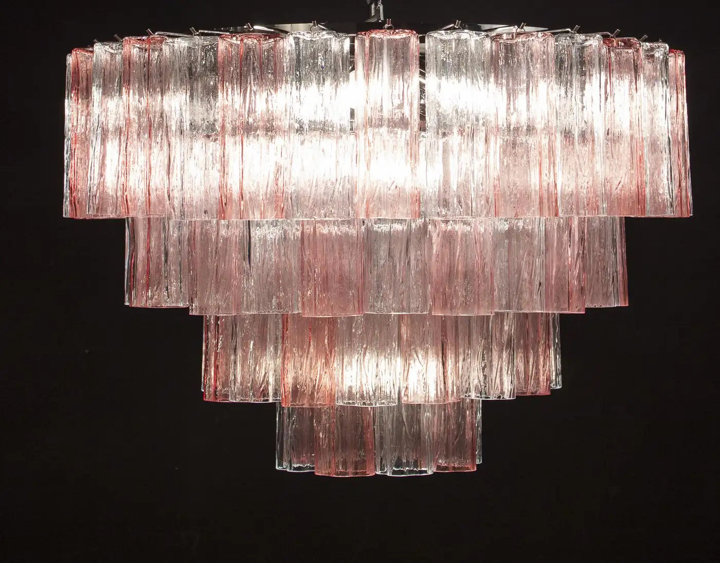 Pink and Ice Color Large Italian Murano Glass Tronchi Chandelier