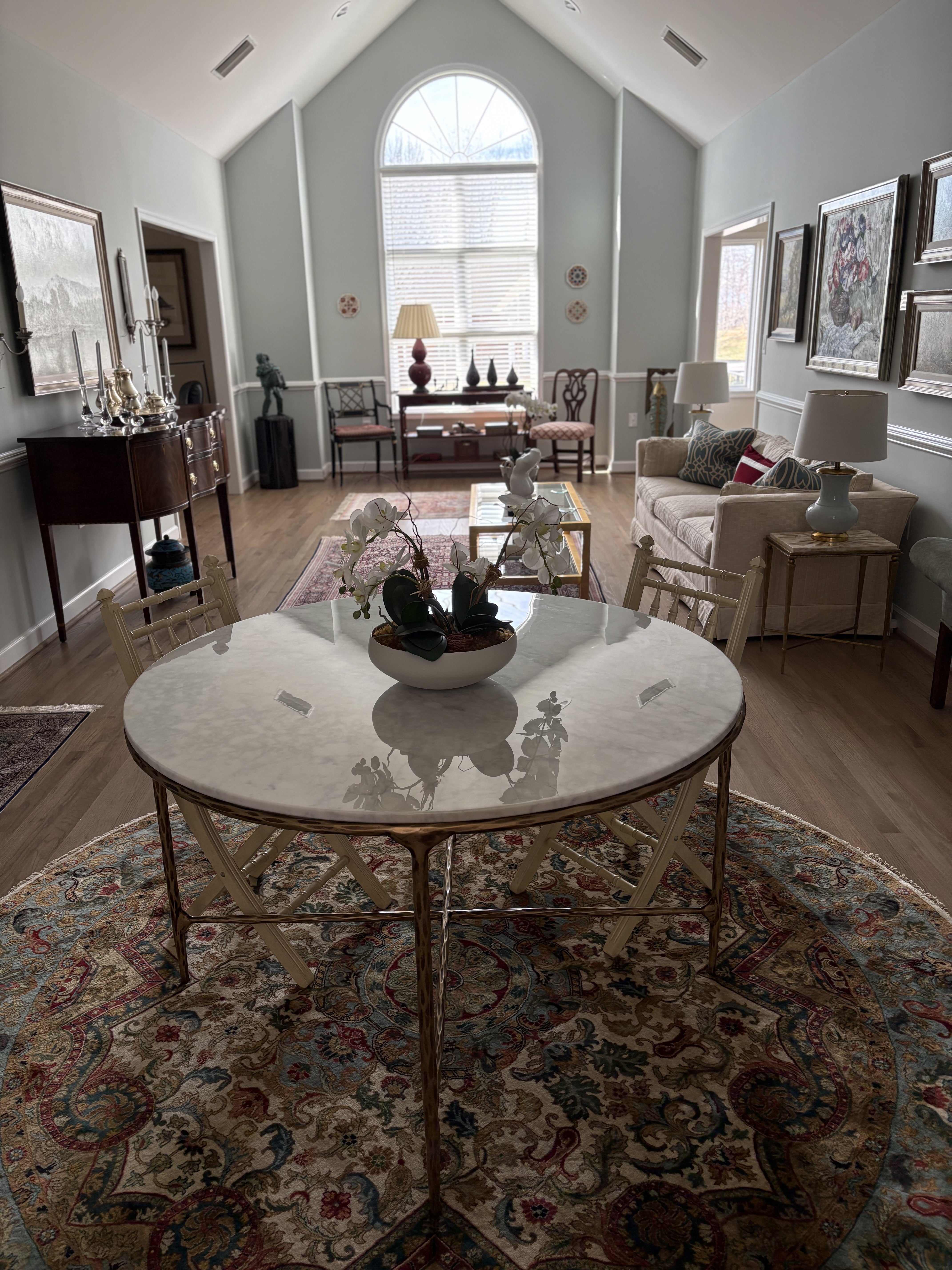 Hand-Forged Metal Marble Round Dining Table