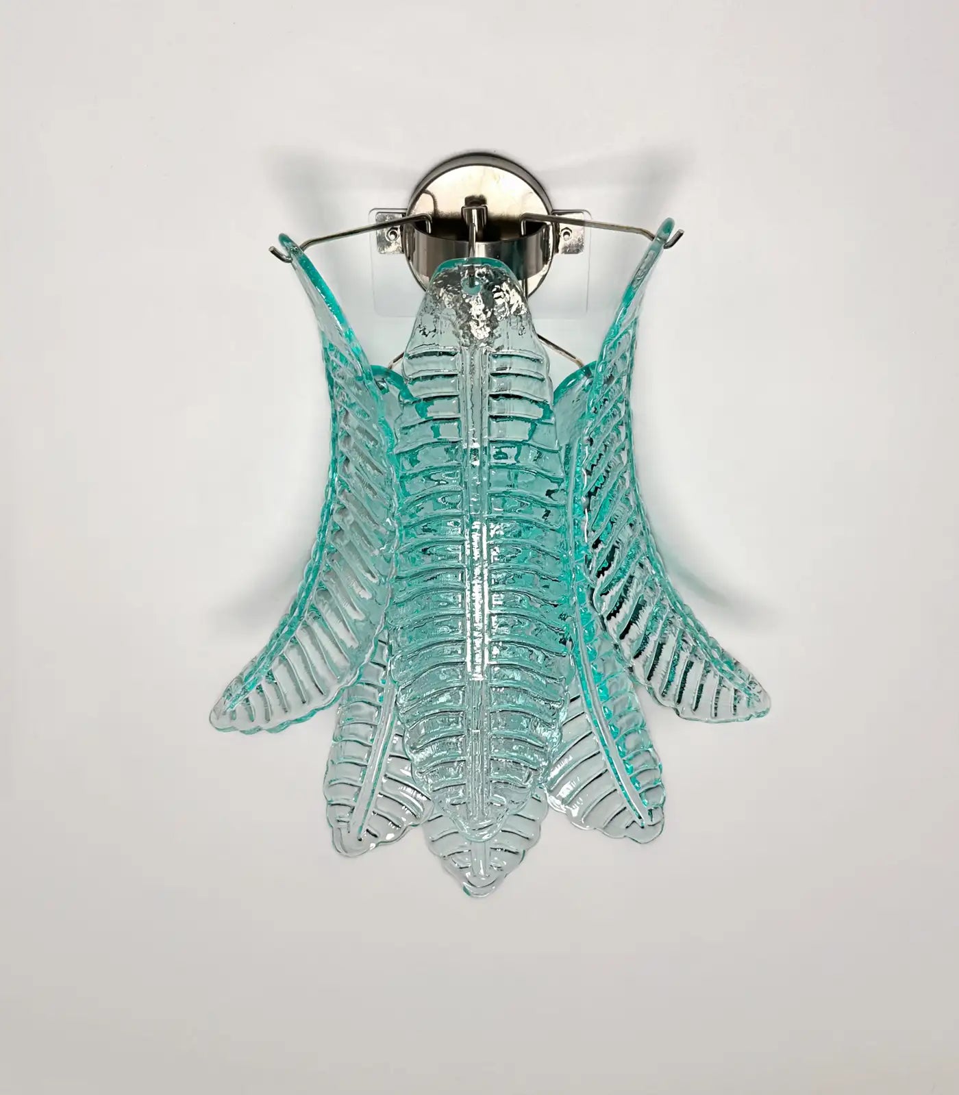 Pair of vintage Murano turquoise Felci Glass wall sconces