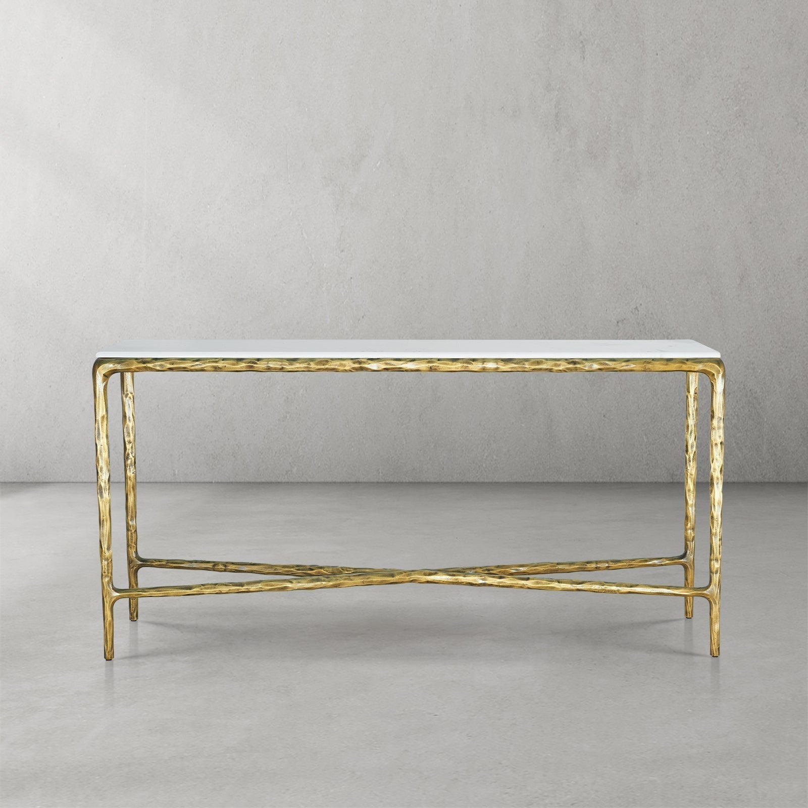 Hand-Forged Metal Rectangle Marble Console Table 60" 72"